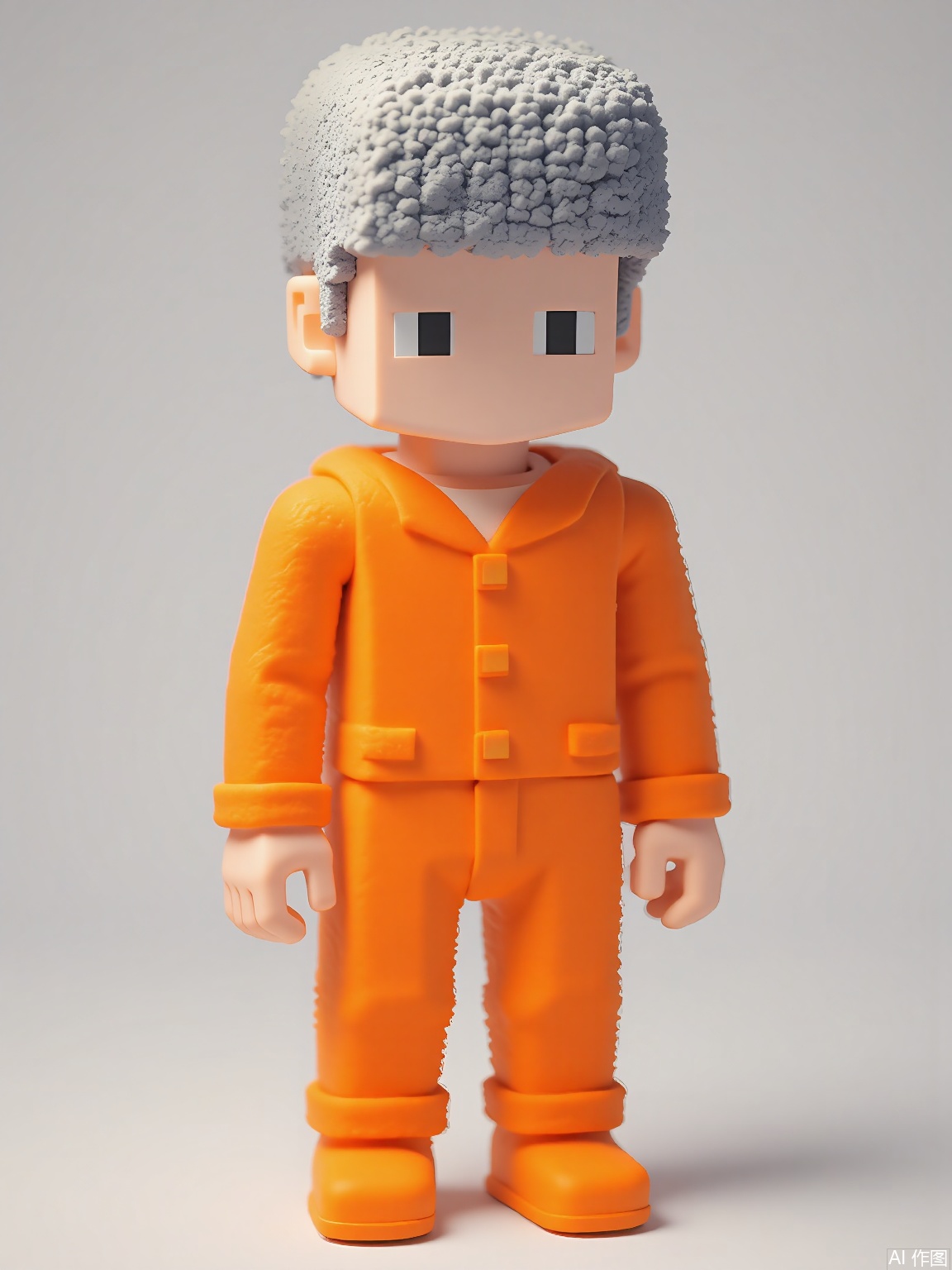 FKR,
A minimalist cube figure with silver gradient hair stands en pointe, wearing a tangerine-colored unitard with visible vertex points. Subtle particle effects swirl around their ankles.
