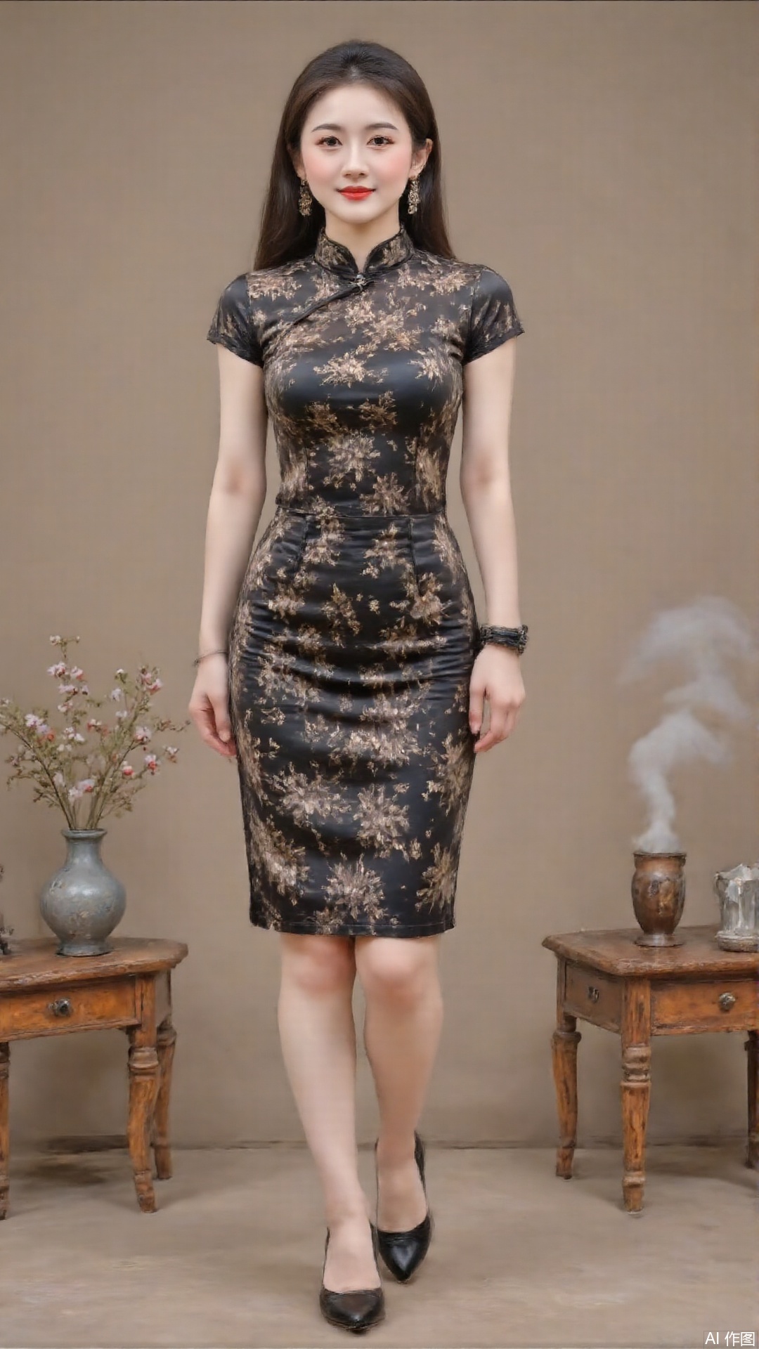 a girls,upper body,Busty, long-legged, highlighting her body curves, delicate facial features, bright lip color, showing a pure and energetic atmosphere.,slender-waisted,looking at viewer,fullbody,on the stage,standing,youlingniang ,jewelry,Short cheongsam with simple patterns,,pifu,skins,A real photo,small droplets,High - detail rendering, realistic style, dynamic composition, soft lighting, sharp focus, best quality,masterpiece,woman,1girl