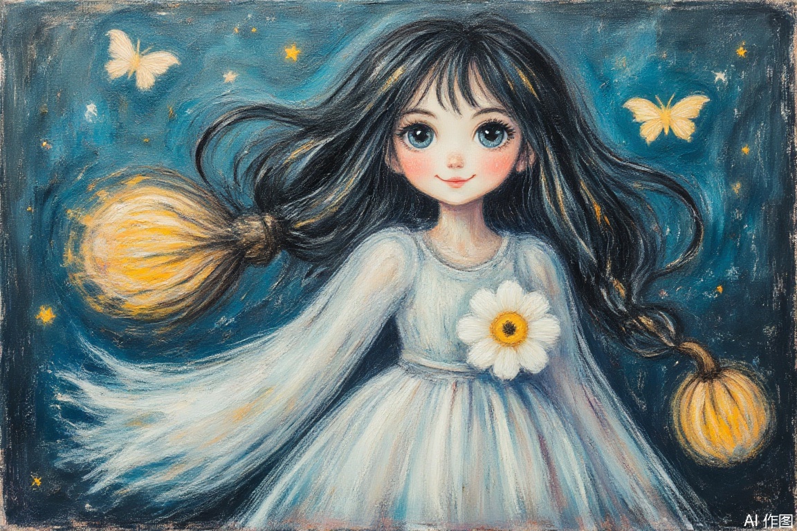Underwater portrait,((highres:1.3)),high details,hyper quality, diffusion lighting, abstract, paper cutting, original,((back light:1.3)), looking at viewer,
1girl, solo, cute, upper body, floating hair, wavy hair, low twin braids, White webbed dress,  dress with flower, Translucent long sleeves, big top sleeves, (Butterfly:1.3) ,light particles, detailed flower, detailed eyes, flower,(grin:1.3)