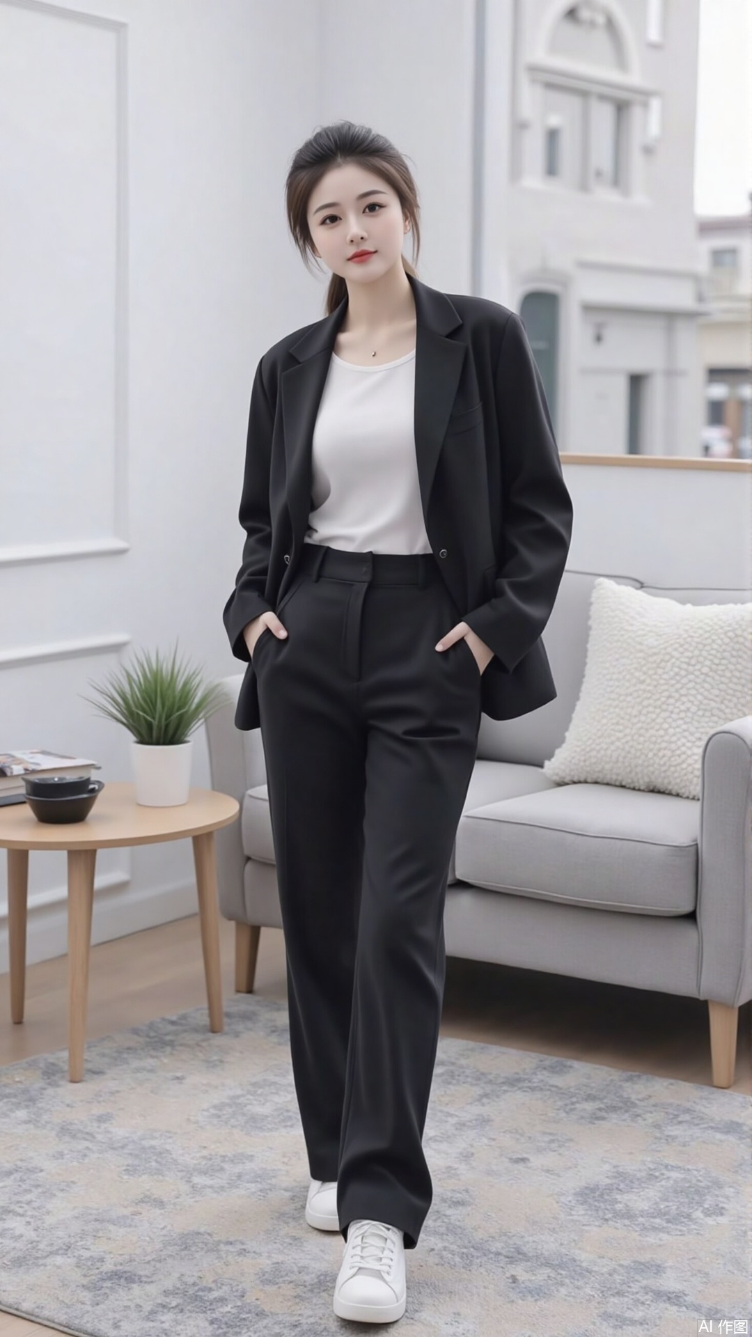 For modern outfits, it is recommended to pair an oversized suit jacket with high-waisted wide-leg pants to create a capable and neat image of a slightly fat goddess in the workplace; or use an oversize sweater and a short skirt to show a lazy and casual casual style, use the length and short combination to highlight the sense of layering and weaken the body's shortcomings.