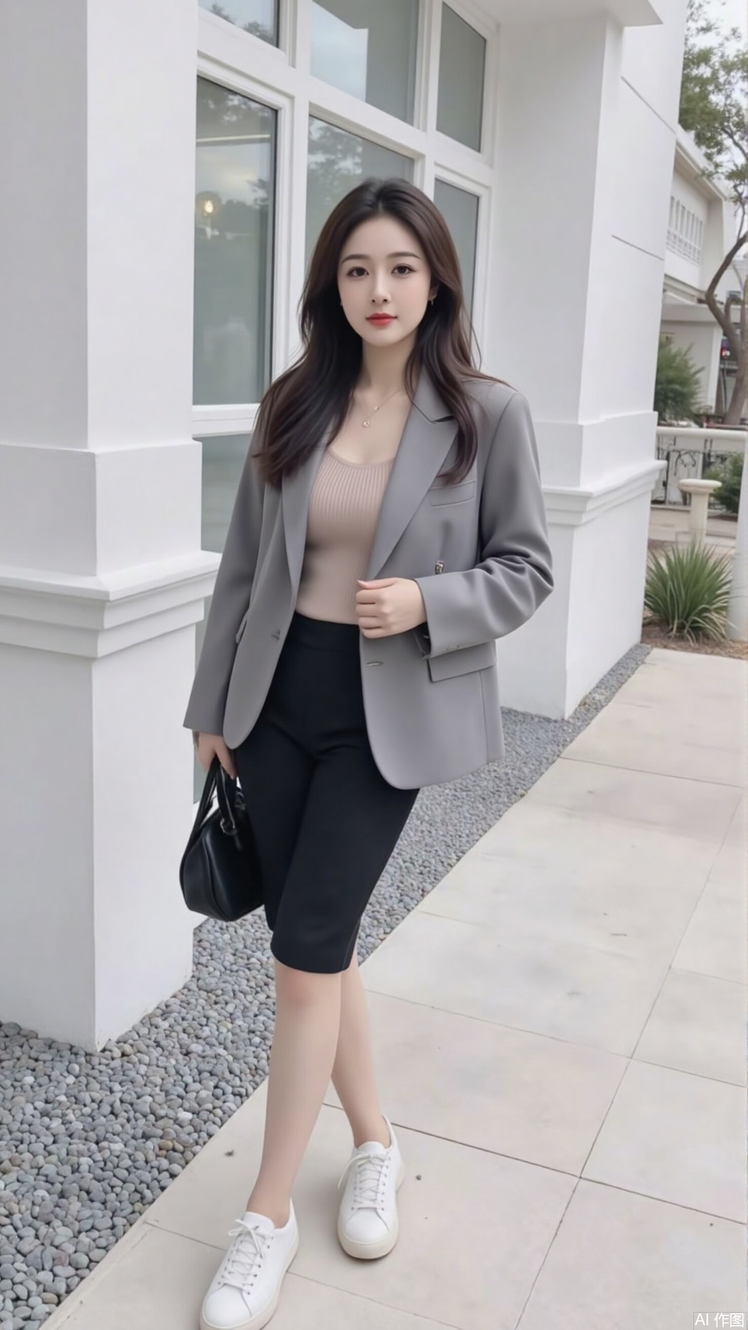 For modern outfits, it is recommended to pair an oversized suit jacket with high-waisted wide-leg pants to create a capable and neat image of a slightly fat goddess in the workplace; or use an oversize sweater and a short skirt to show a lazy and casual casual style, use the length and short combination to highlight the sense of layering and weaken the body's shortcomings.