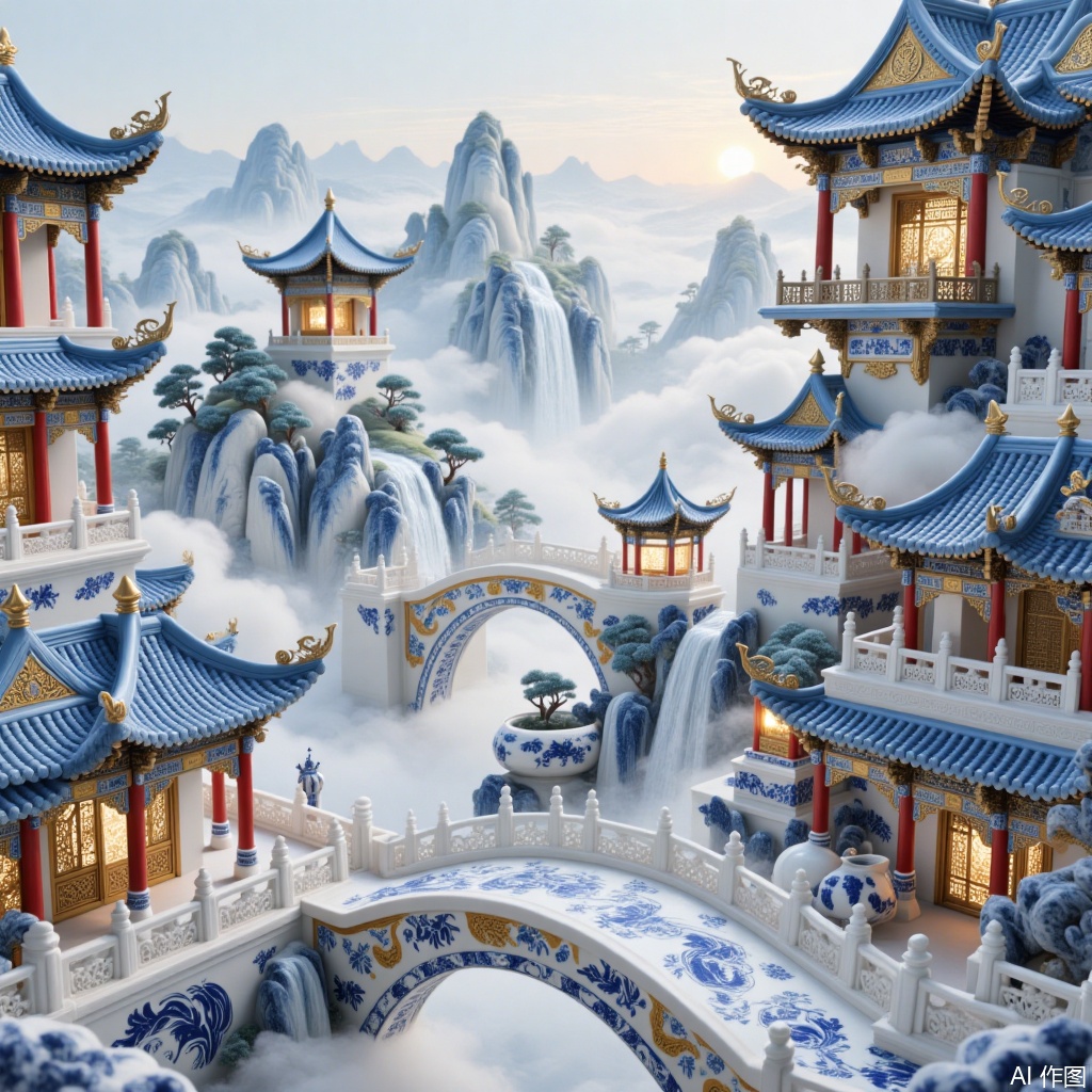Chinese-style city,glittering and translucent,scenery