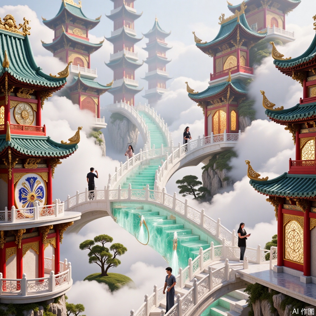  The art of lines,Alternate dimension view,glittering and translucent,Chinese-style city