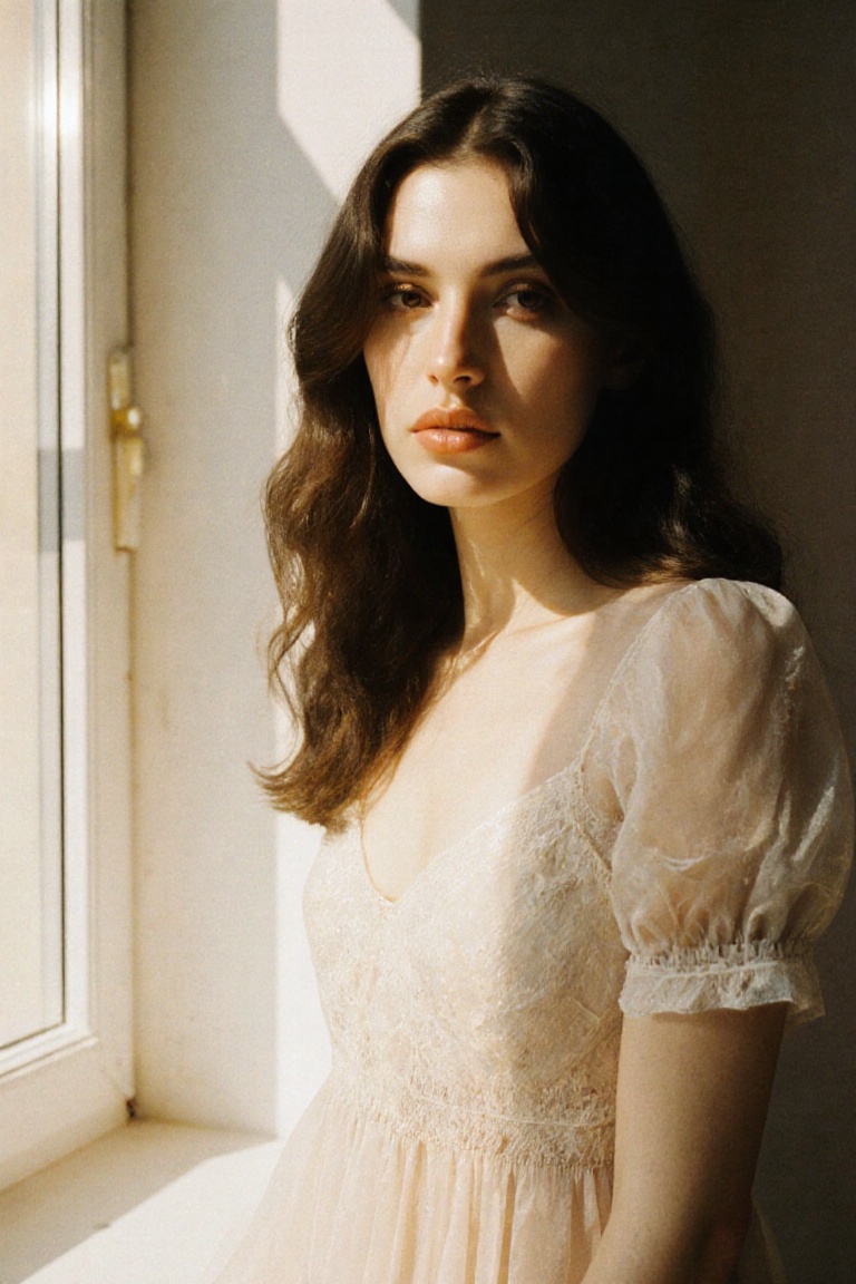 portrait photograph of Anne_Marie,  a stunning Greek model,  captured in a moment of serene beauty. The photograph will em...