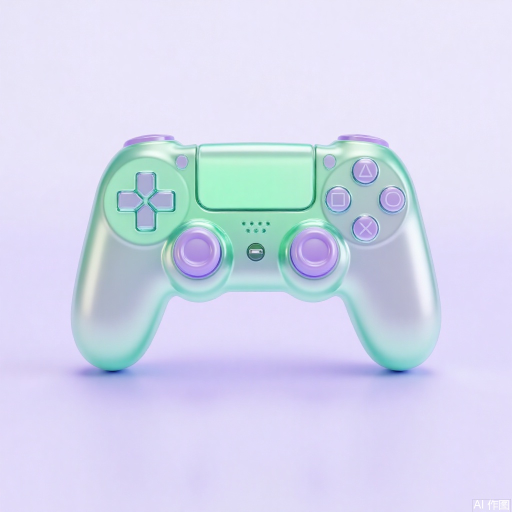 Gamepad, 3D version, glass material, light purple-green gradient background, transparent background