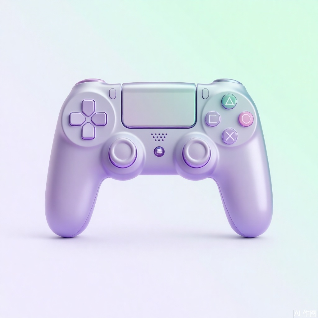 Gamepad, 3D version, glass material, light purple-green gradient background, transparent background