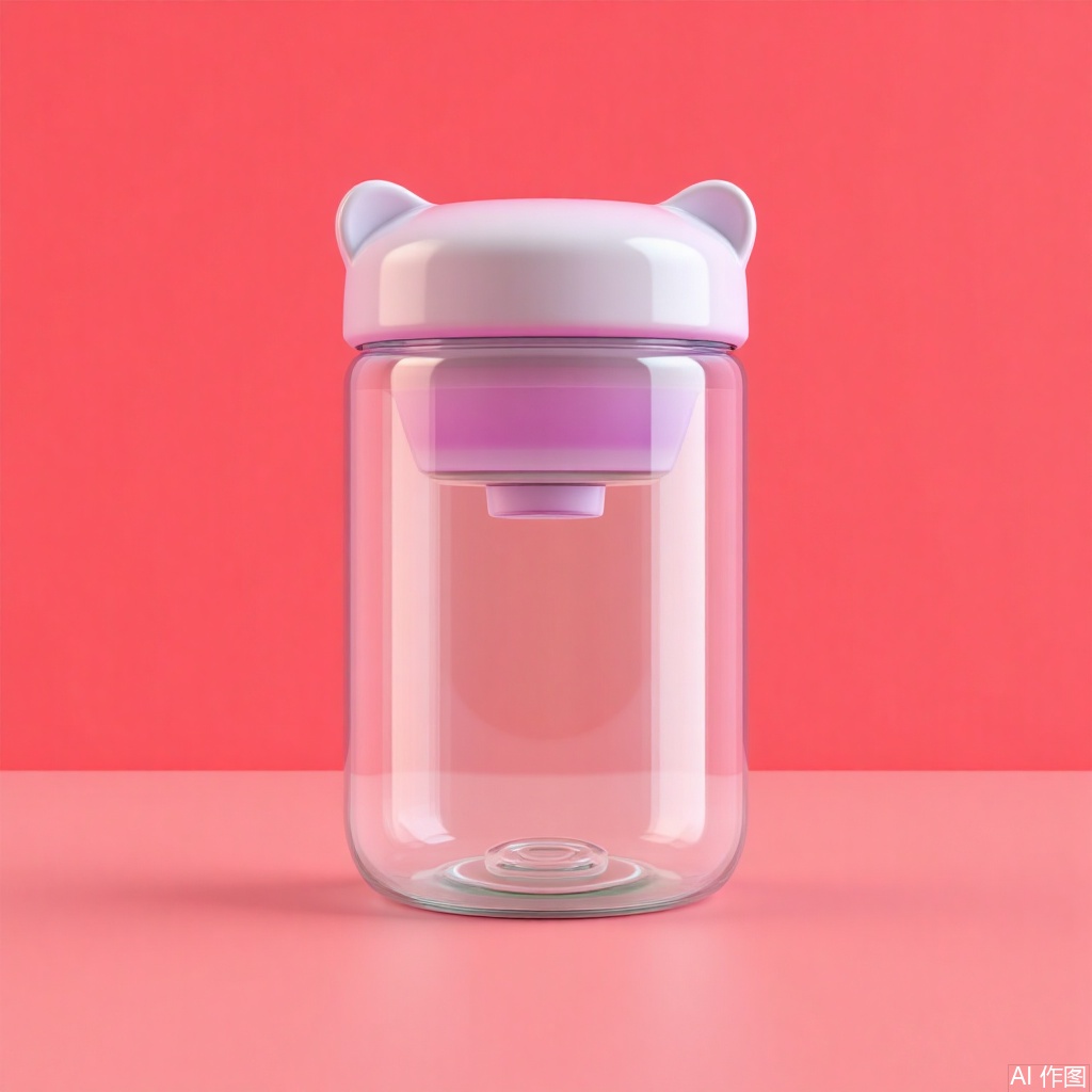 Bear water cup, 3D version, glass material, red gradient background, transparent background