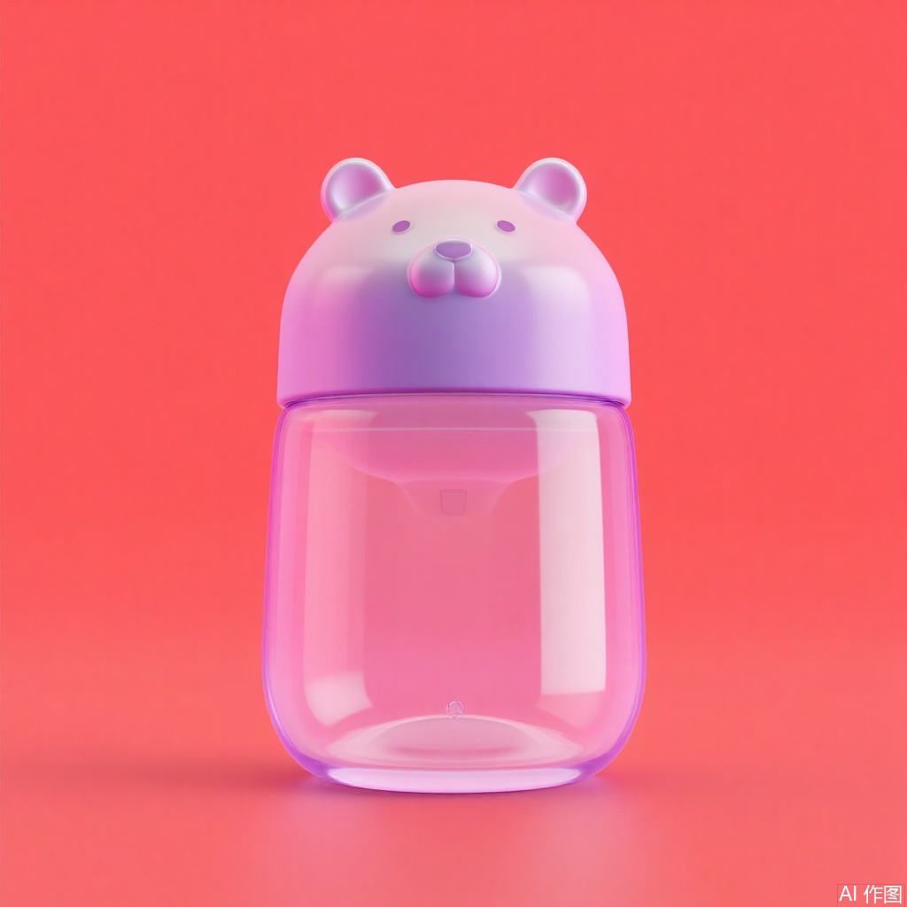 Bear water cup, 3D version, glass material, red gradient background, transparent background