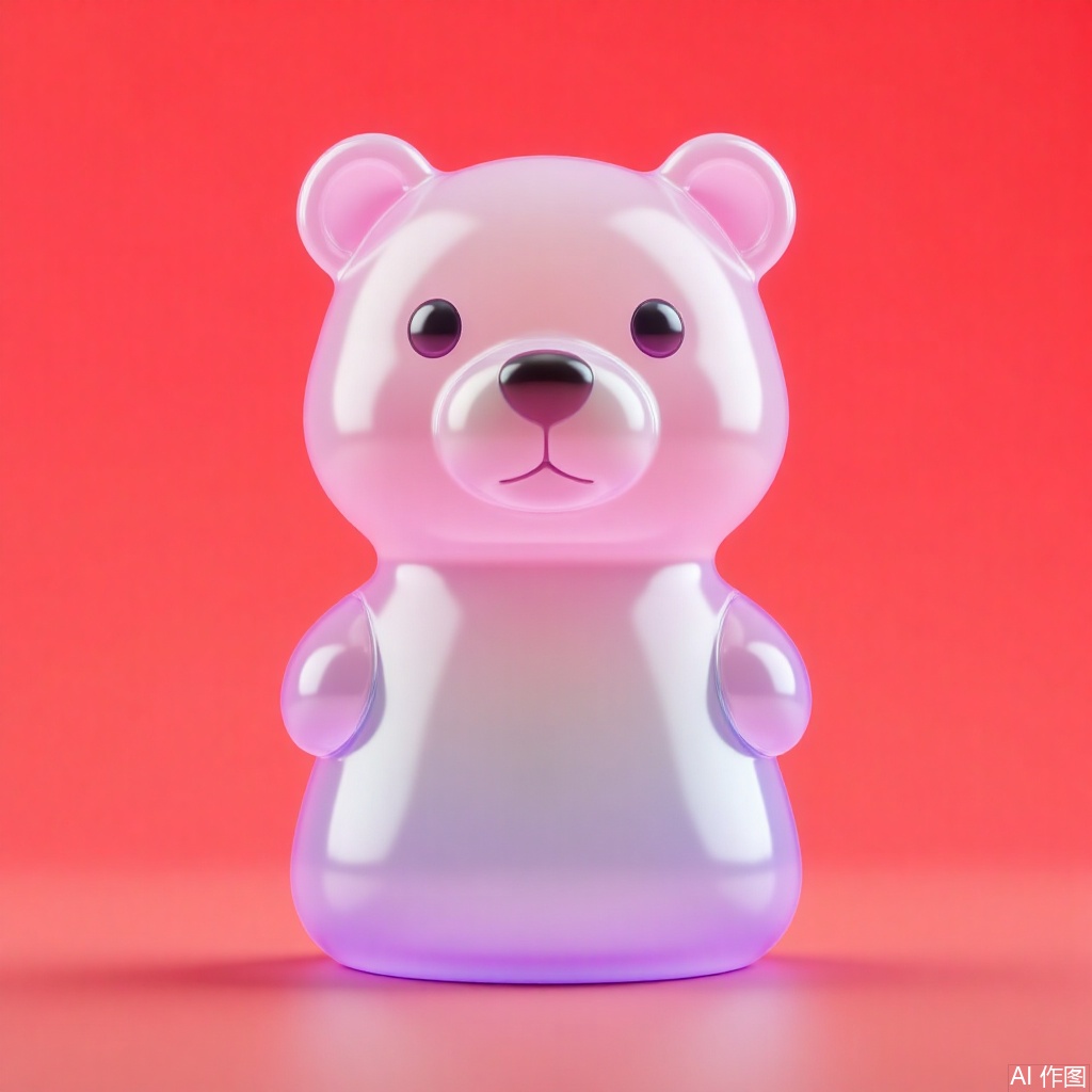 Bear water cup, 3D version, glass material, red gradient background, transparent background