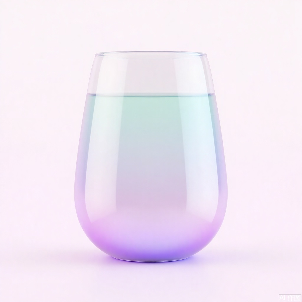 Water cup icon, 3D version, glass material, light pink gradient background, transparent background