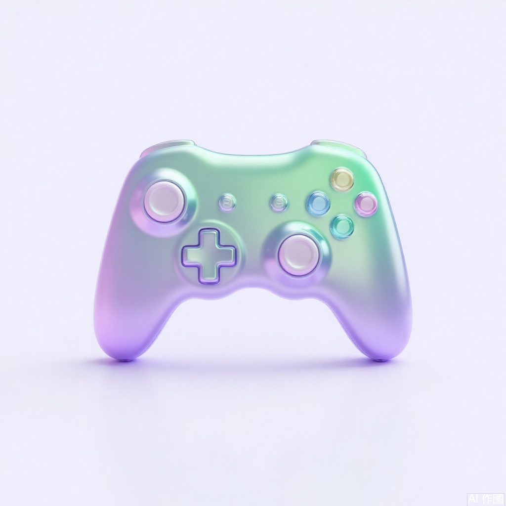 Gamepad, 3D version, glass material, light purple-green gradient background, transparent background