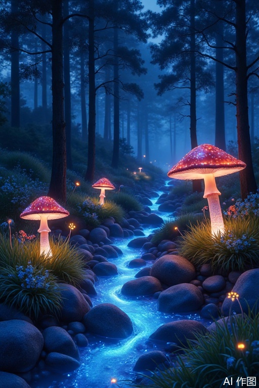 Stepping into the valley, the scenery in front of you looks like a fairy tale secret realm. The blue stream flows among the fluorescent stones, emitting a tiny light, like the Milky Way falling into the mortal world. Huge groups of mushrooms embellish the grass, and the umbrella covers are shining with star-spotted spots. In the distance, translucent vines lingered in ancient trees, and the hanging dewdrops reflected a seven-color rainbow. As the dusk became darker, the entire forest began to emit faint blue fluorescence, and the butterfly wings danced with the light of phosphorus and fire, making people unable to distinguish between reality and dreams. ,Exquisite scenery