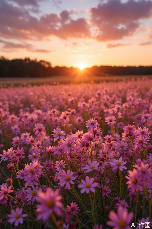 Exquisite scenery,
The dusk dyed the sky orange and the whole lawn became a overturned rouge box. The pink grass swayed the hazy mist, and intertwined with large patches of lilac verbena to create a soft velvet blanket. The evening breeze blows, thousands of cosmos tremble, and the tiny petals dance with sweet fragrance, reflecting fine golden light in the afterglow. In the distance, the lily of the valley hung with white jade bells, tangled with pink roses covered with dewdrops. As the light and shadow flow, the flowers and clouds dance together, which is so beautiful that it makes people's eyes hot, as if time is eternal at this moment.