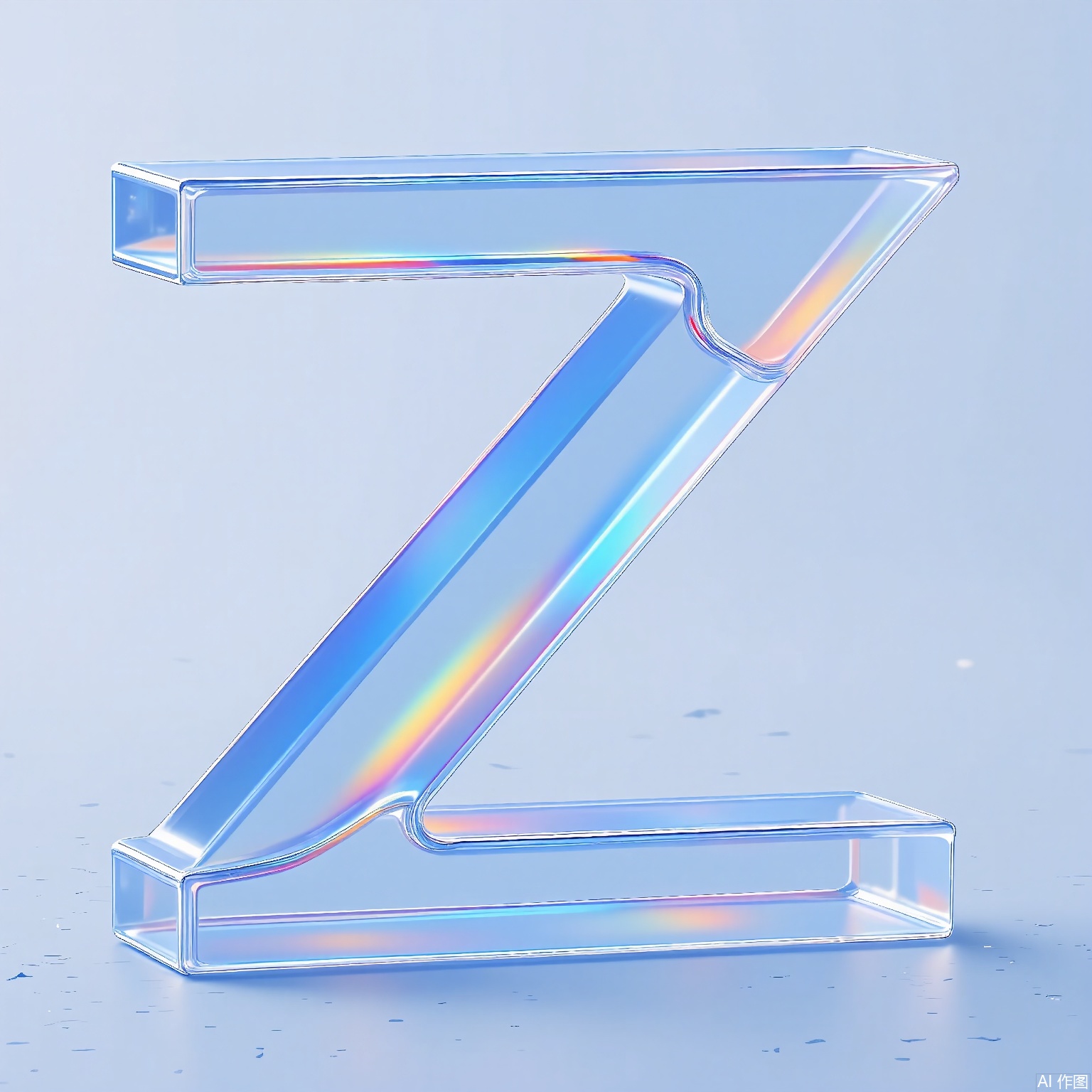 CHBL,
A floating "Z" composed of overlapping translucent prisms, each facet reflecting a gradient from rose gold to cobalt. The background features a faint grid pattern in icy white.

