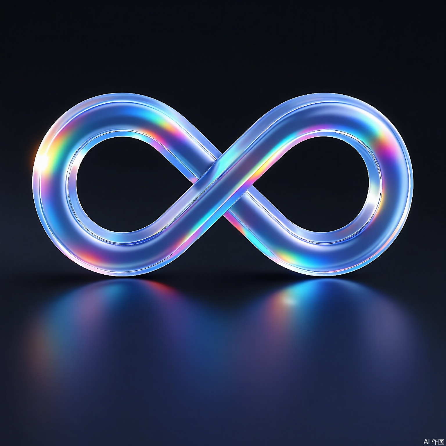 CHBL,
A 3D infinity symbol with translucent, rainbow-tinted bands, orbiting a faint white core. The background features a gradient from soft black to deep navy.
