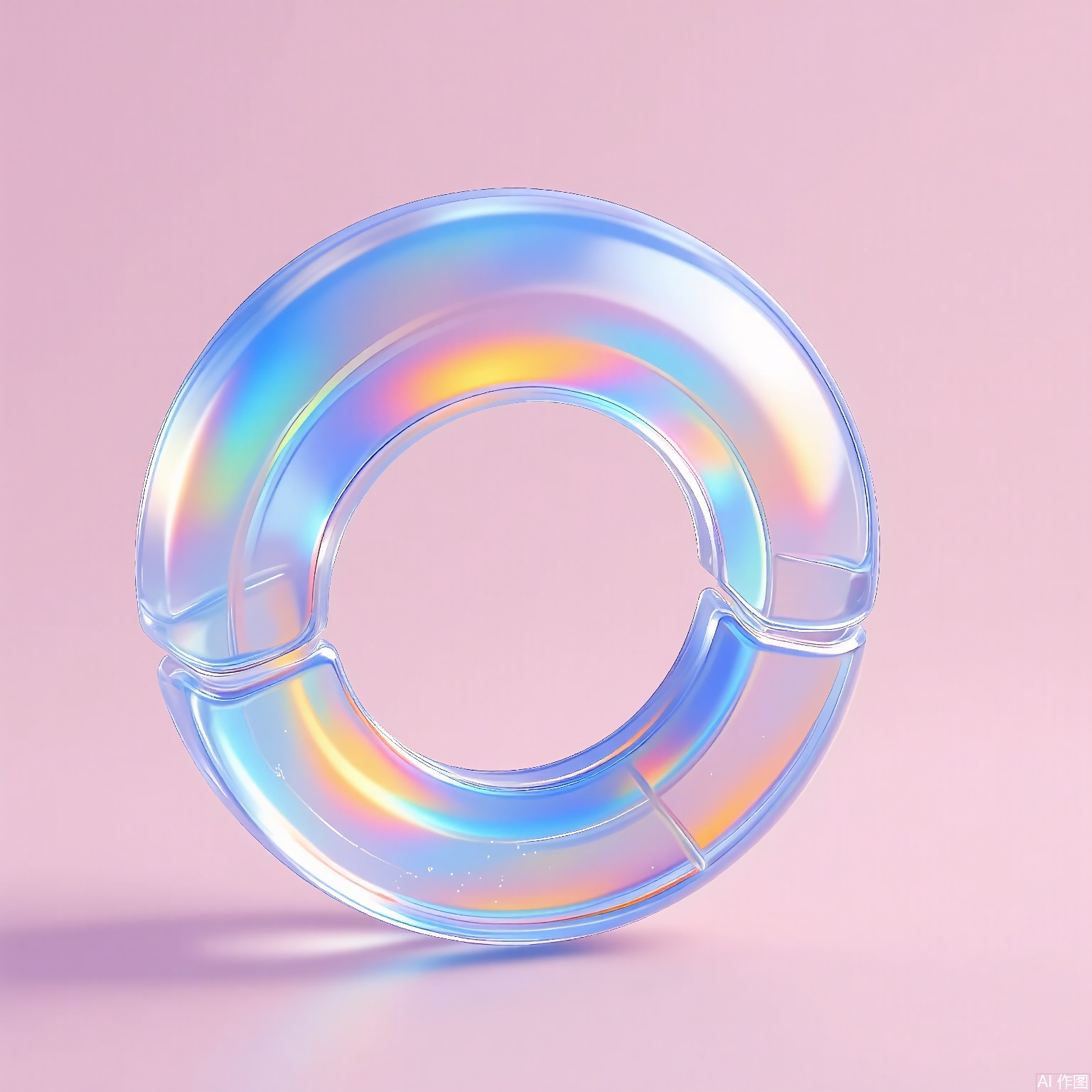 CHBL,
A bubbling "O" made of liquid mercury textures, blending metallic gold and sapphire tones. Its spherical form distorts the background, a soft gradient of blush pink.

