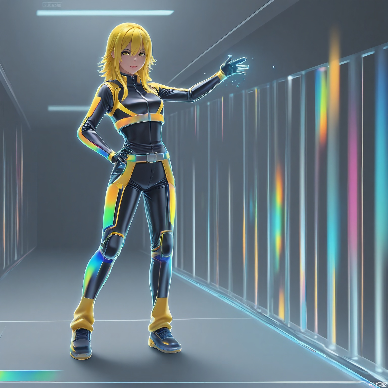 CHBL, A neon-infused "K" with intersecting translucent bars, gradient from citrus yellow to midnight black. Its shadow mimics a holographic glitch effect on a slate-gray base.
