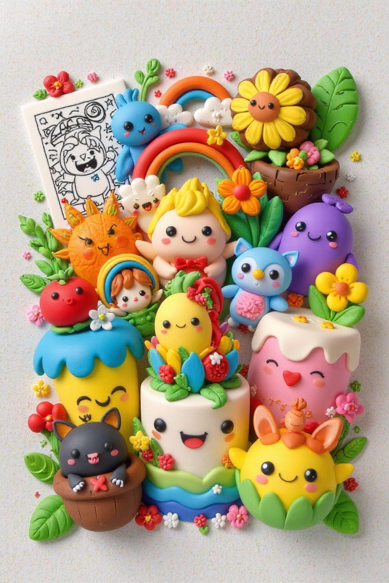 Clay,  doodle art,  various kinds of beautiful and colorful cakes on Tensor.Art