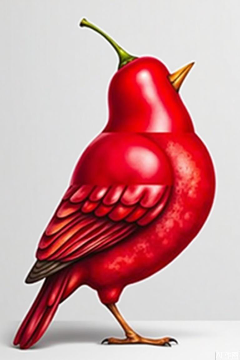 This is a creative composite image that combines the shape of a red chili pepper with the wings, claws, and other parts of a bird to create a "chili bird", full of fun and artistic sense. synthesis