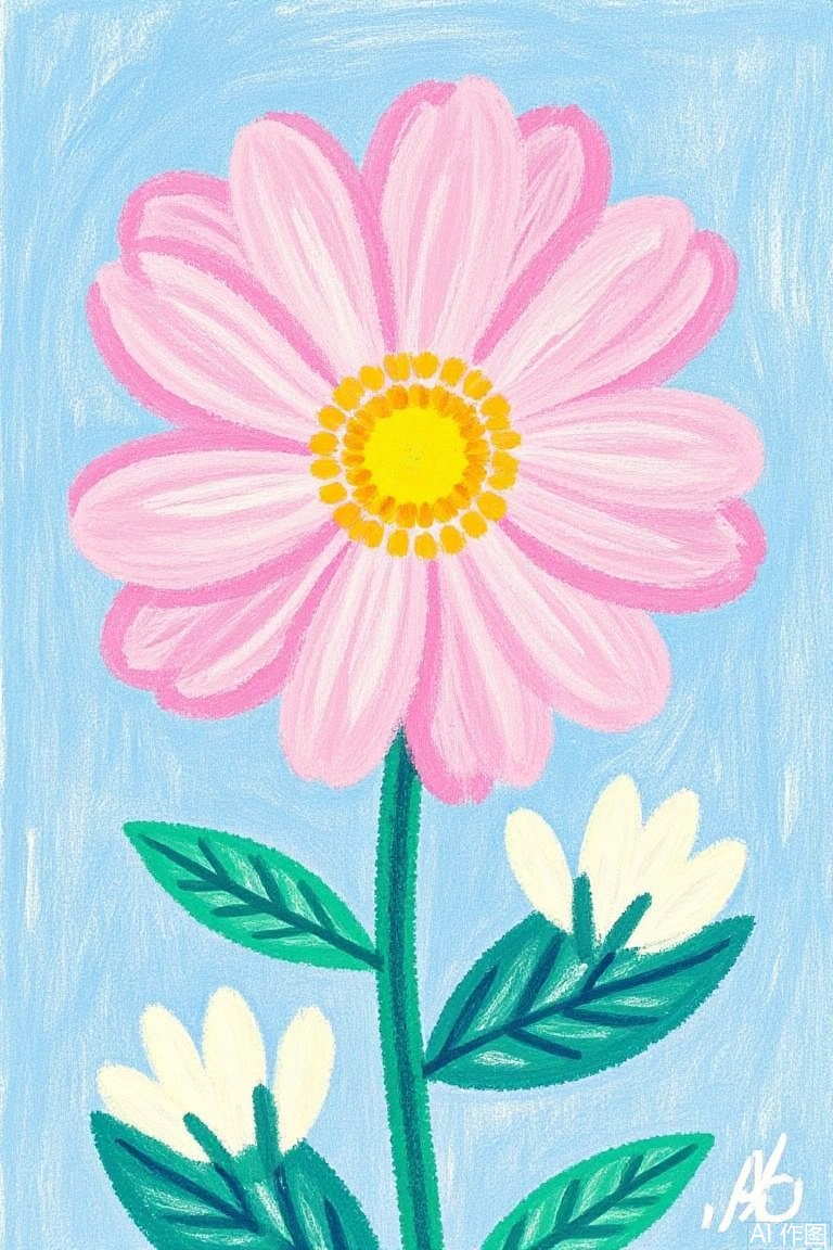 Children's picture book style,Children's picture book style,high quality,best quality,amazing quality,pink style,carnation flower,nature,Children's picture book style,lilies,floral,natural subject,vibrant colors,textured brush strokes,botanic,blue background,yellow and white flowers,canvas texture,nature-themed artwork,blooming,green foliage,Illustration,<lora people: ercha_SDXL-000007, 0.8,simple background,,