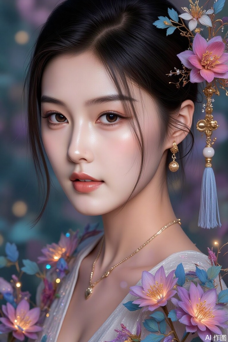 (masterpiece, top quality, best quality, official art, beautiful and aesthetic:1.2), (1girl), extreme detailed,(fractal art:1.3),colorful,highest detailed..,plns,portrait,vivid color,plbj,color-speckled background,digital-art,semi - transparent,Oriental Aesthetics