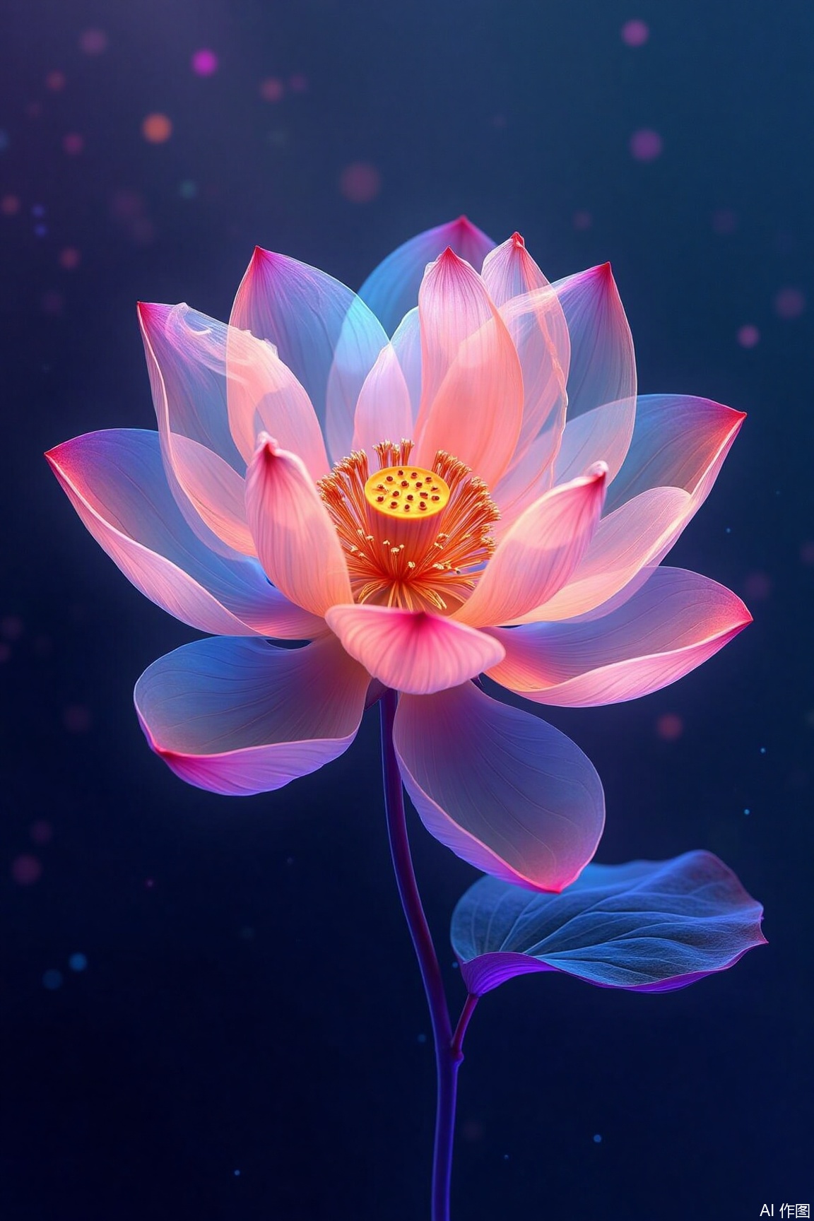 plbj,digital-art flowers, lotus flower,semi-transparent petals,color-speckled background,