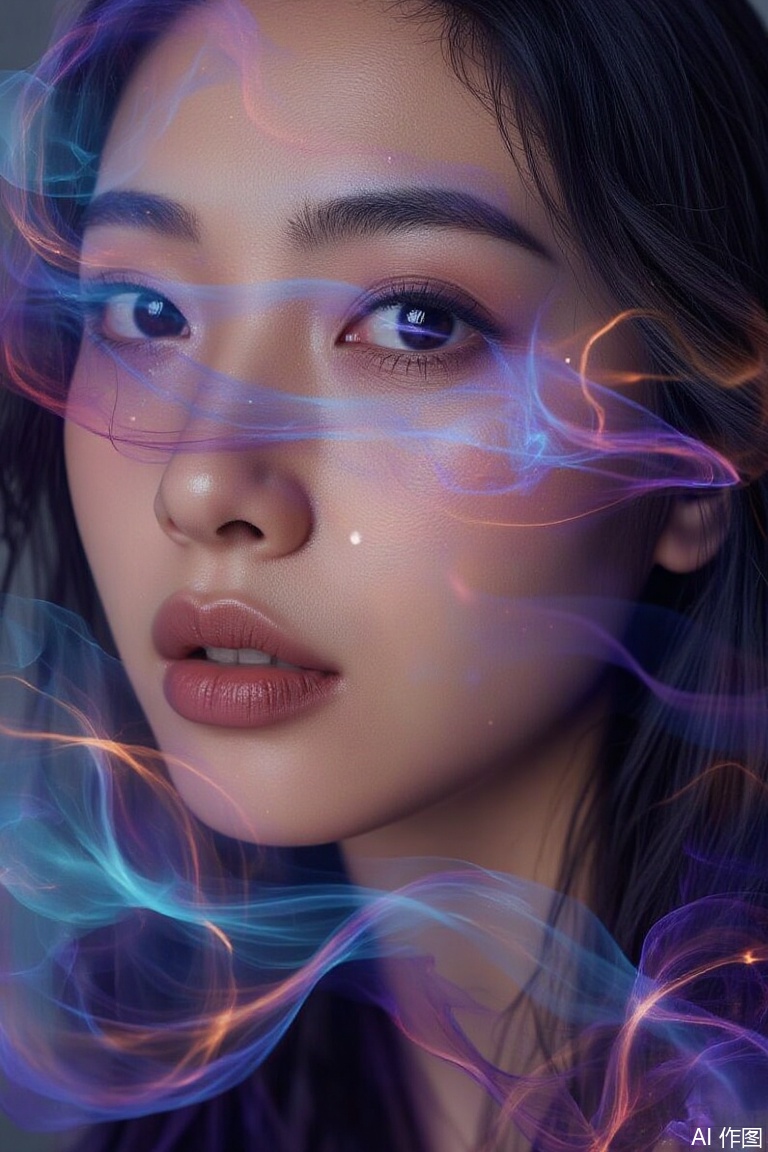 (masterpiece, top quality, best quality, official art, beautiful and aesthetic:1.2), (1girl), extreme detailed,(fractal art:1.3),colorful,highest detailed..,plns,portrait,vivid color,plbj,color-speckled background,digital-art,semi - transparent