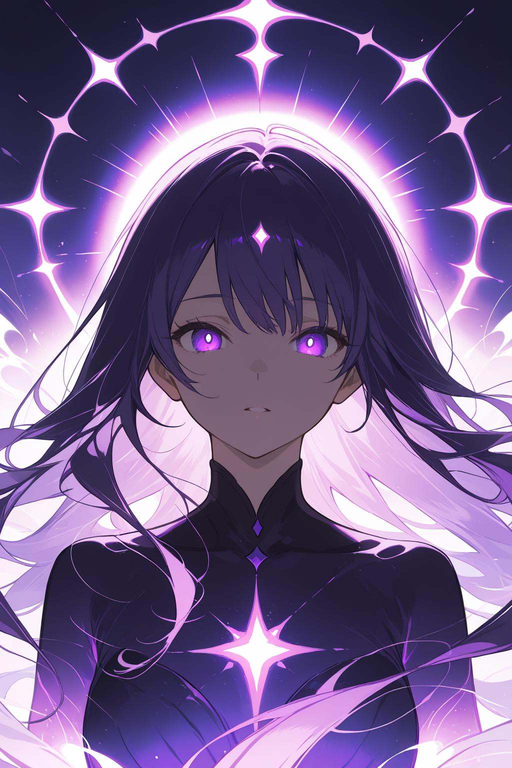particle style,upper body portrait,She stands in a haze of purple ethereal lights,her silhouette outlined in a mysterious glow,a goddess descending from the heavens. The purple ethereal lights dance around her,creating a dreamlike aura that enhances her ethereal beauty. Her eyes sparkle with purple ethereal lights,as if containing the secrets of the universe,drawing one into a world of wonder. Her hair flows gracefully in the purple ethereal lights,adding a touch of enchantment to her already captivating appearance. With every movement,the purple ethereal lights seem to intensify,highlighting her elegance and grace.glowing,