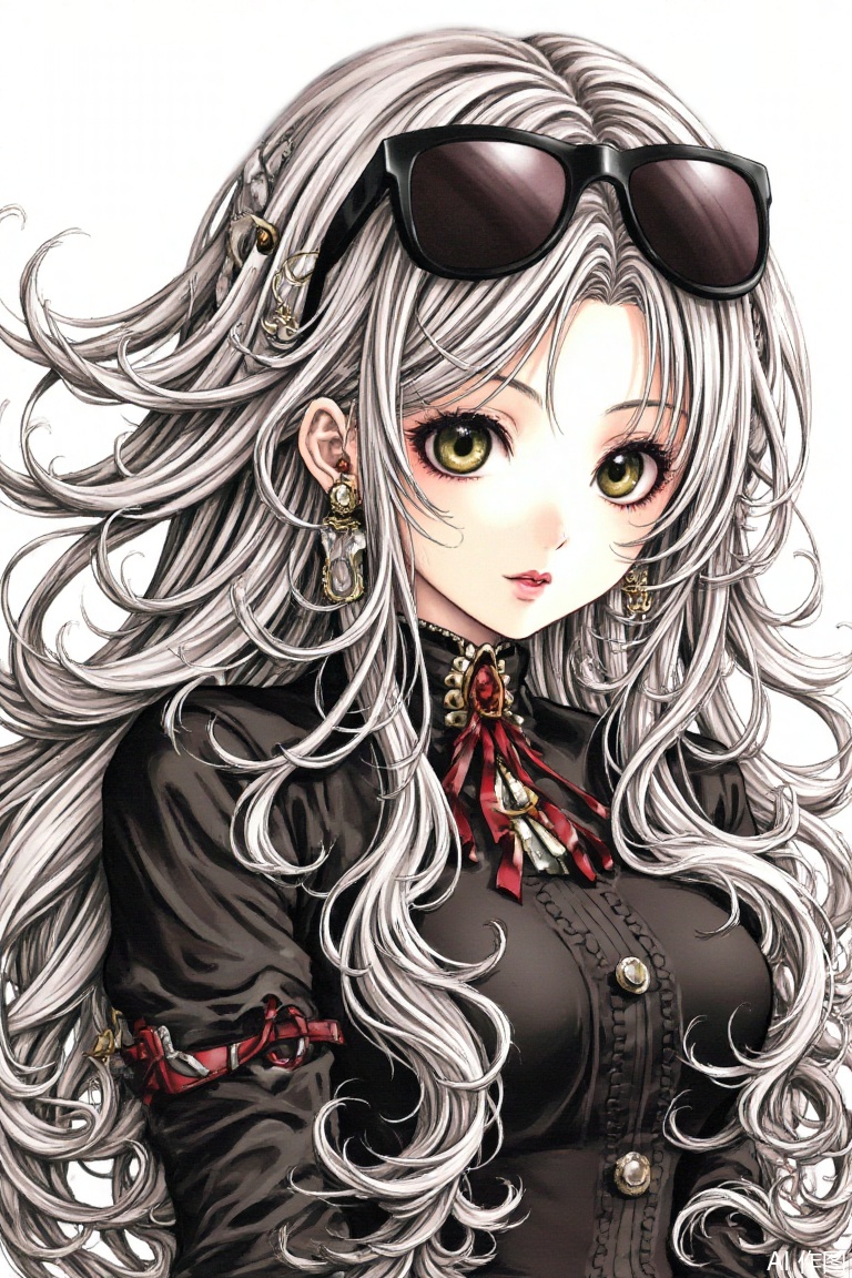 artist_syd,1girl,solo,very long hair,sunglasses,upper body,callbones,red lips,eye shadows,