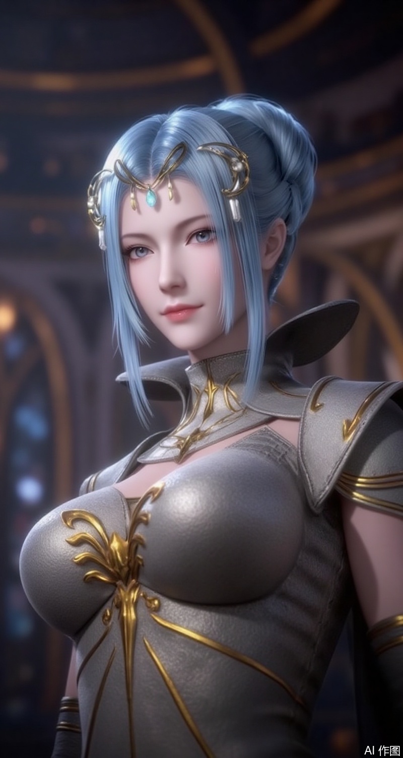 baoshi,lvjing,tangyuehua,1girl, breasts, looking at viewer, dress, blue hair, solo focus, indoors, hair bun, armor, single hair bun, shoulder armor, realistic
cover,simple background,gradient background,close-up details,outstanding style,adding a touch of dimension to your images without compromising details,close-up,ningrongrong