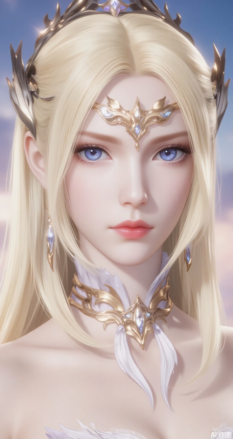 baoshi,lvjing,qianrenxue,1girl, blue eyes, blonde hair, solo, hair ornament, long hair, looking at viewer, bare shoulders, white dress, upper body, dress, closed mouth, portrait, detached collar, blurry background,3
cover,simple background,gradient background,close-up details,outstanding style,adding a touch of dimension to your images without compromising details,close-up,
