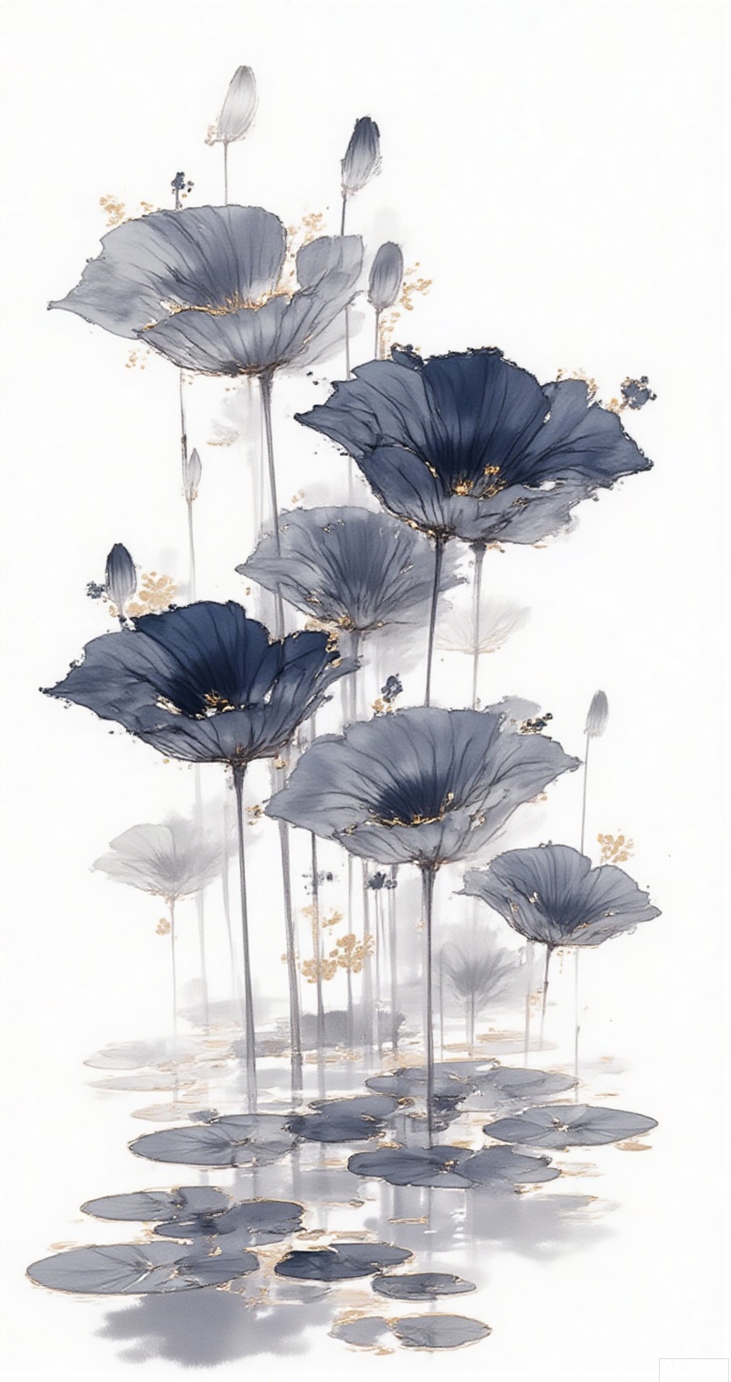 moran,lvjing,baoshi,no humans, monochrome, lily pad, greyscale, flower, white background, lotus, leaf, water drop, simple background, water,5