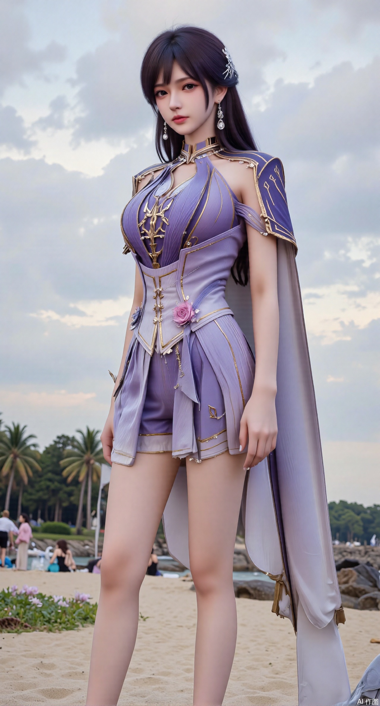 SFW,(masterpiece:1.2),best quality,absurdres,masterpiece,original,extremely detailed wallpaper,perfect lighting,1girl,solo,standing,looking at viewer,(cowboy_shot:1.23),black hair,long hair,long derss,high heels,blurry background,depth of field,motion blur,bare shouders,crystal_earrings,headpiece,hair_tie,chest_jewel,gem,necklace,jewelry,in summer,day,(outdoors,nature,sea:1.29),(Pond, water lilies,rose,beach:1.69),(huge breasts:2.99),(full breasts:2.99),XhaiyuejiCOS,Xpugongying,XyoulingniangCOS,XleidianjiangjunYF,Xshuilian,XbachongshenziCOS,XmengjianyueruixiCOS,XyunyunXYK,XshengcaierX2