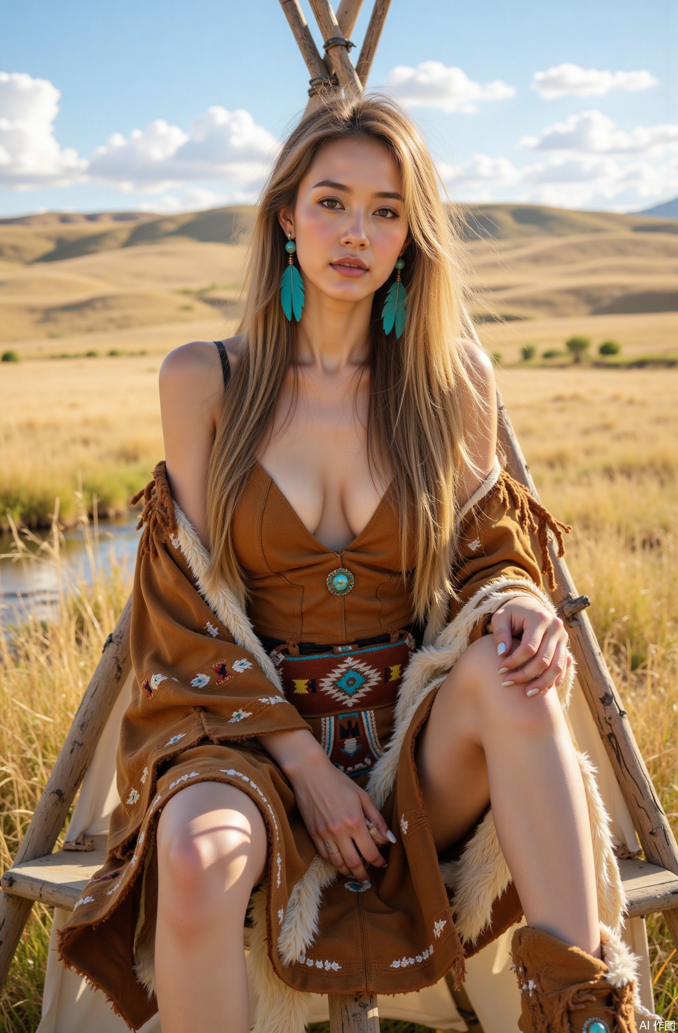 A real photo of 1 girl with long flowing hair,  fair skin,  big breasts on Tensor.Art