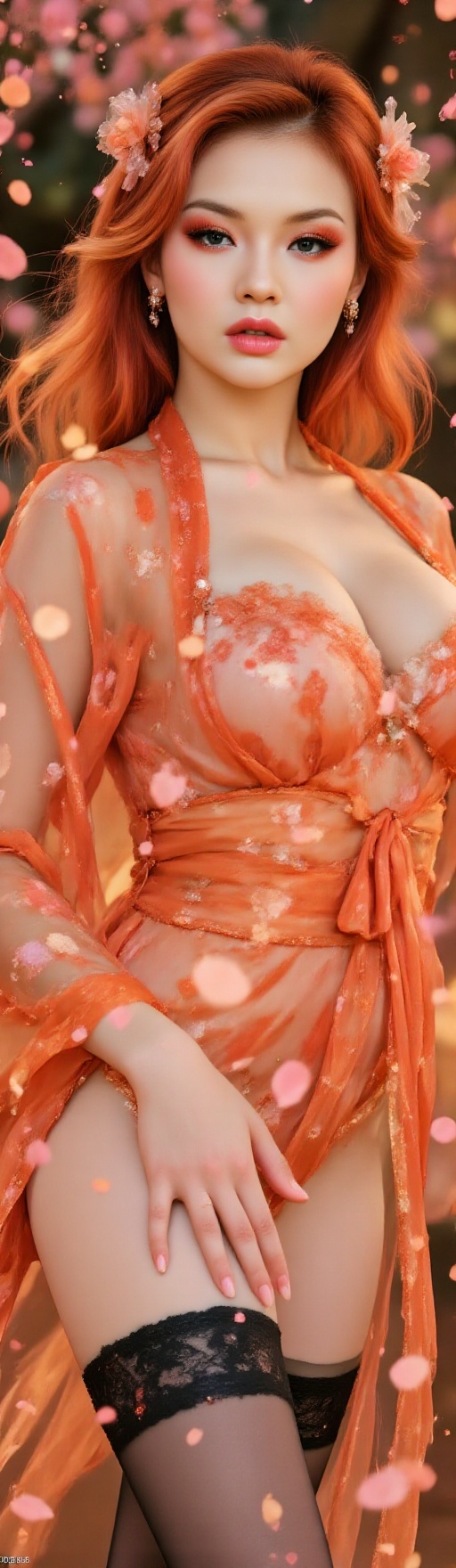 Top quality. Image content: A full-body portrait of a young woman,  gazing intently at the viewer. She has flowing,  elega...