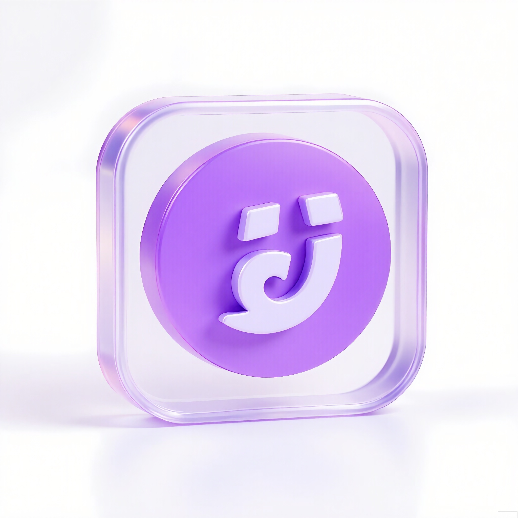 PVC,
A PVC material icon of a tiny, semi-transparent music note, in a vibrant purple tint, placed on a white backdrop. The icon has a smooth, glossy surface and a playful yet modern look.
