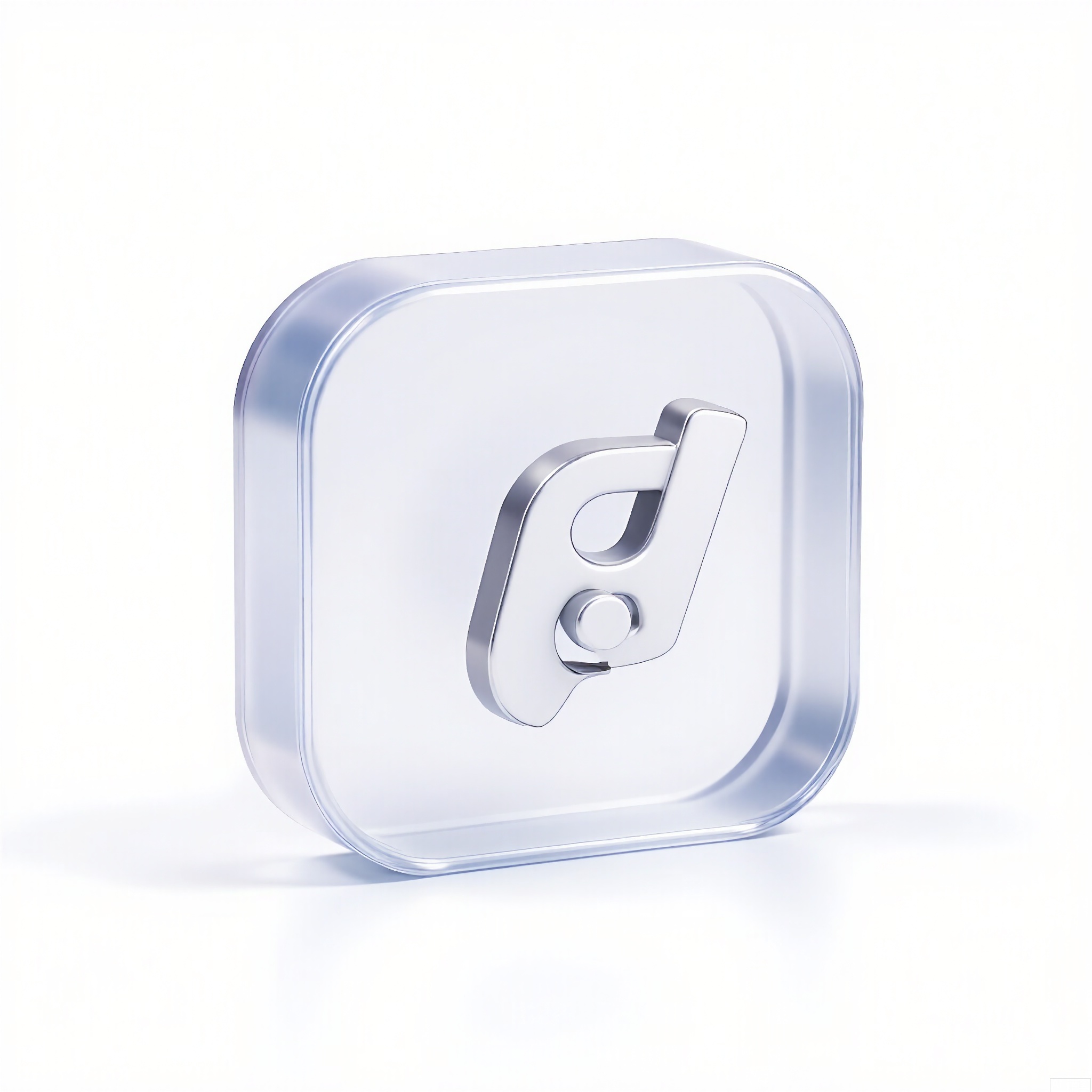 PVC,
A minimalist PVC icon representing a magnifying glass, in a translucent clear color with a silver handle, against a white background. The icon has a glossy finish and a sharp, precise design.
