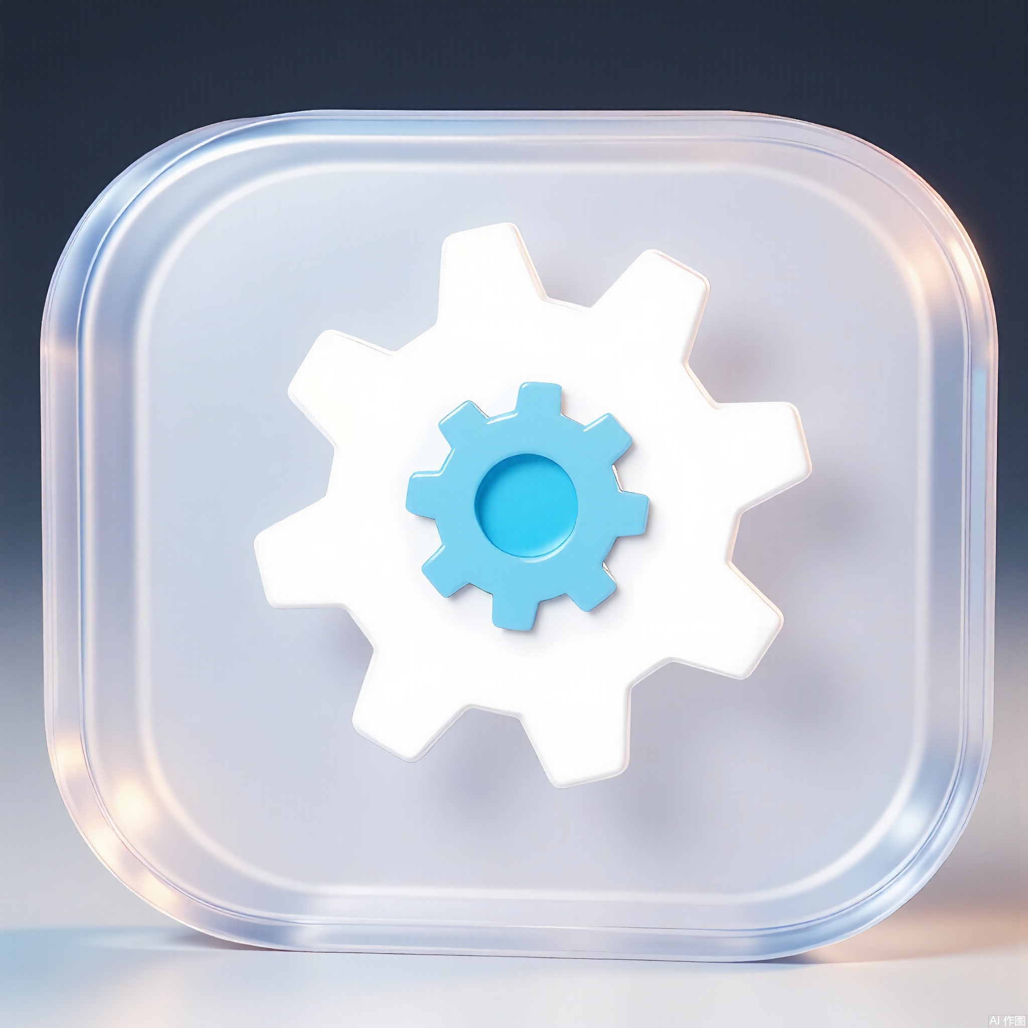 PVC,
Glossy PVC gear icon showing interlocking teeth with translucent centers. Dynamic angular shadow on stark white canvas.
