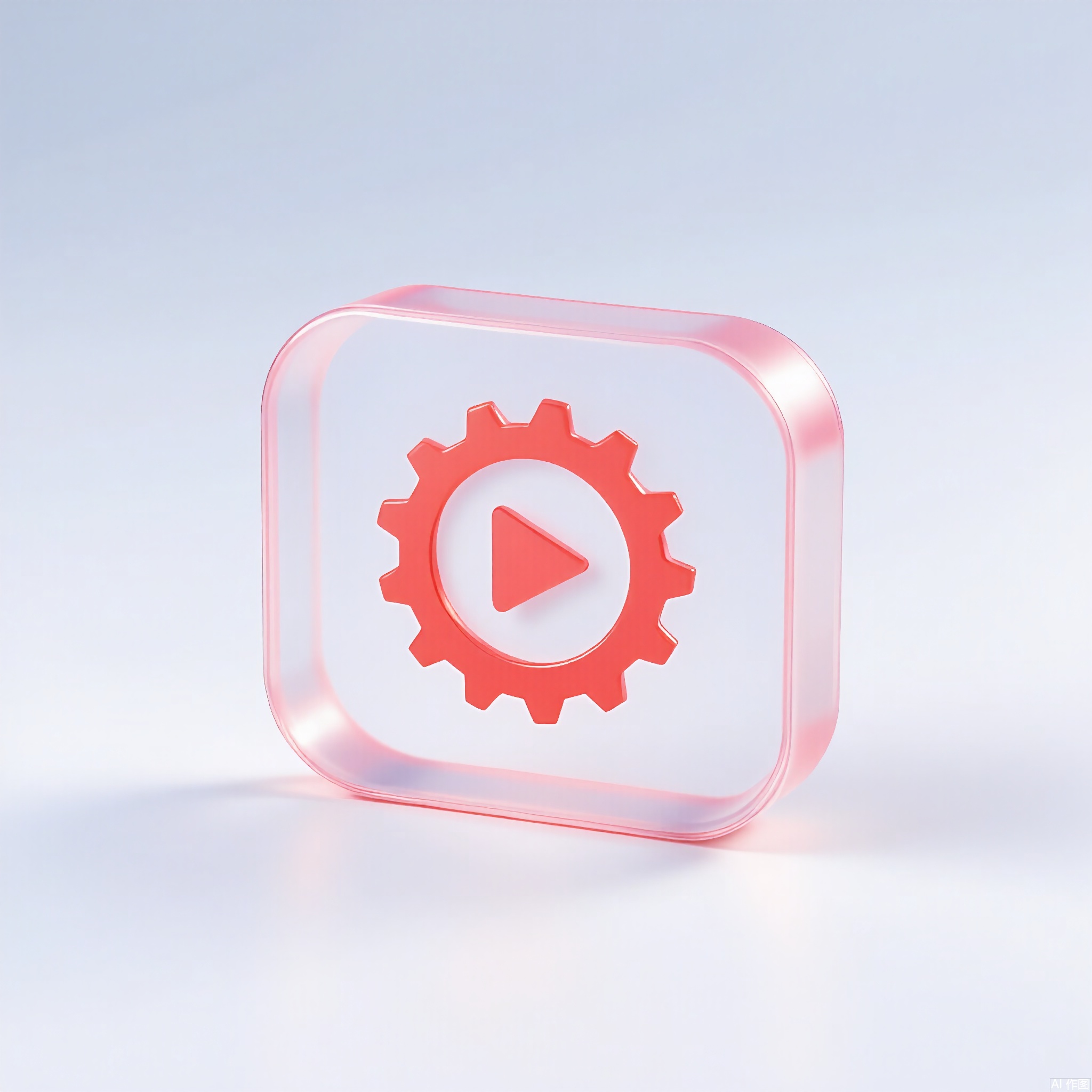 PVC,
A high-quality PVC icon of a tiny, translucent gear symbol, with a glossy finish and intricate teeth details, set against a plain white surface. The lighting is soft, enhancing the icon's technical and precise appearance.
