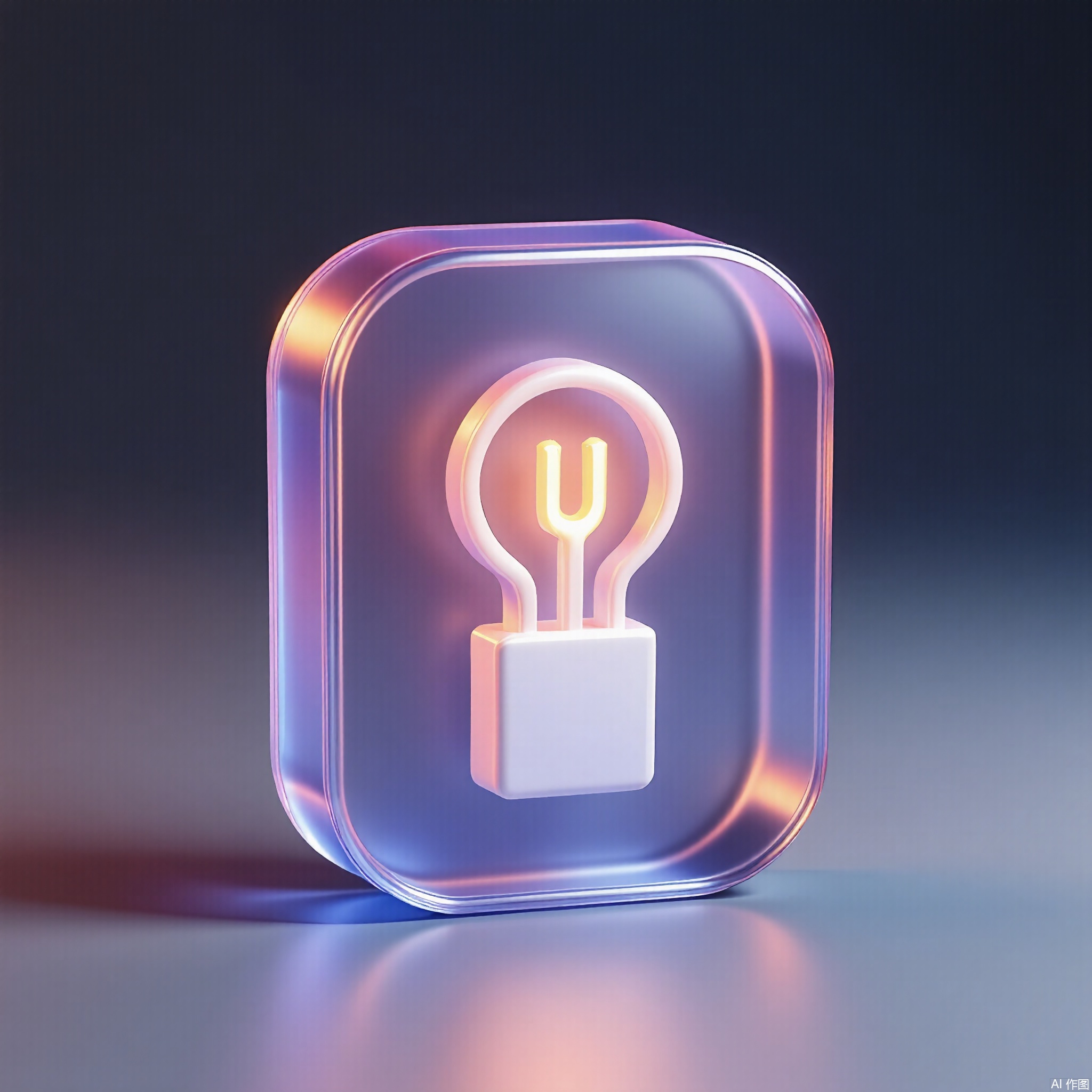 PVC,
Semi-opaque PVC lightbulb icon with ribbed glass effect and visible filament outline. Soft ambient occlusion at contact points.
