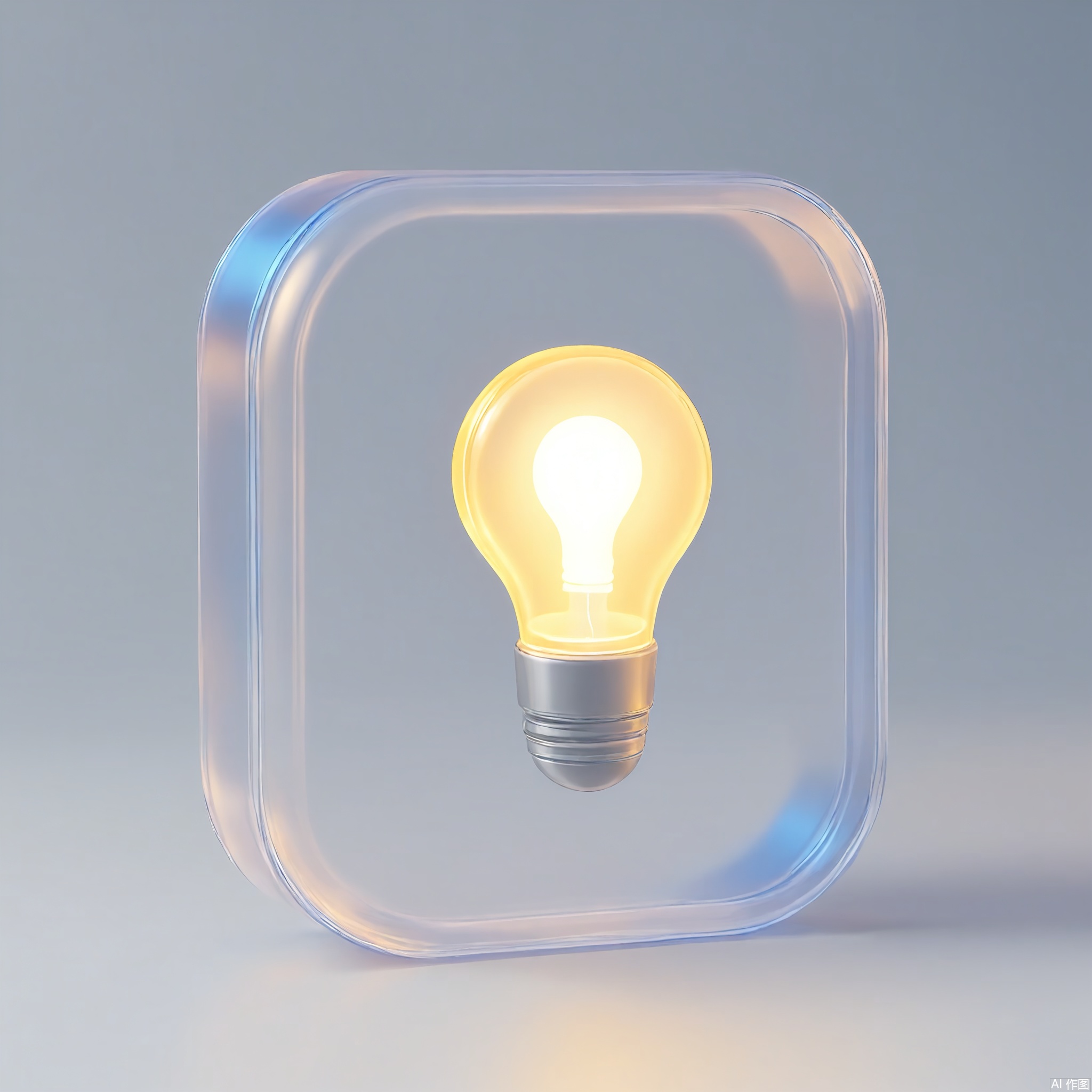 PVC, Semi-opaque PVC lightbulb icon with ribbed glass effect and visible filament outline. Soft ambient occlusion at contact points.

