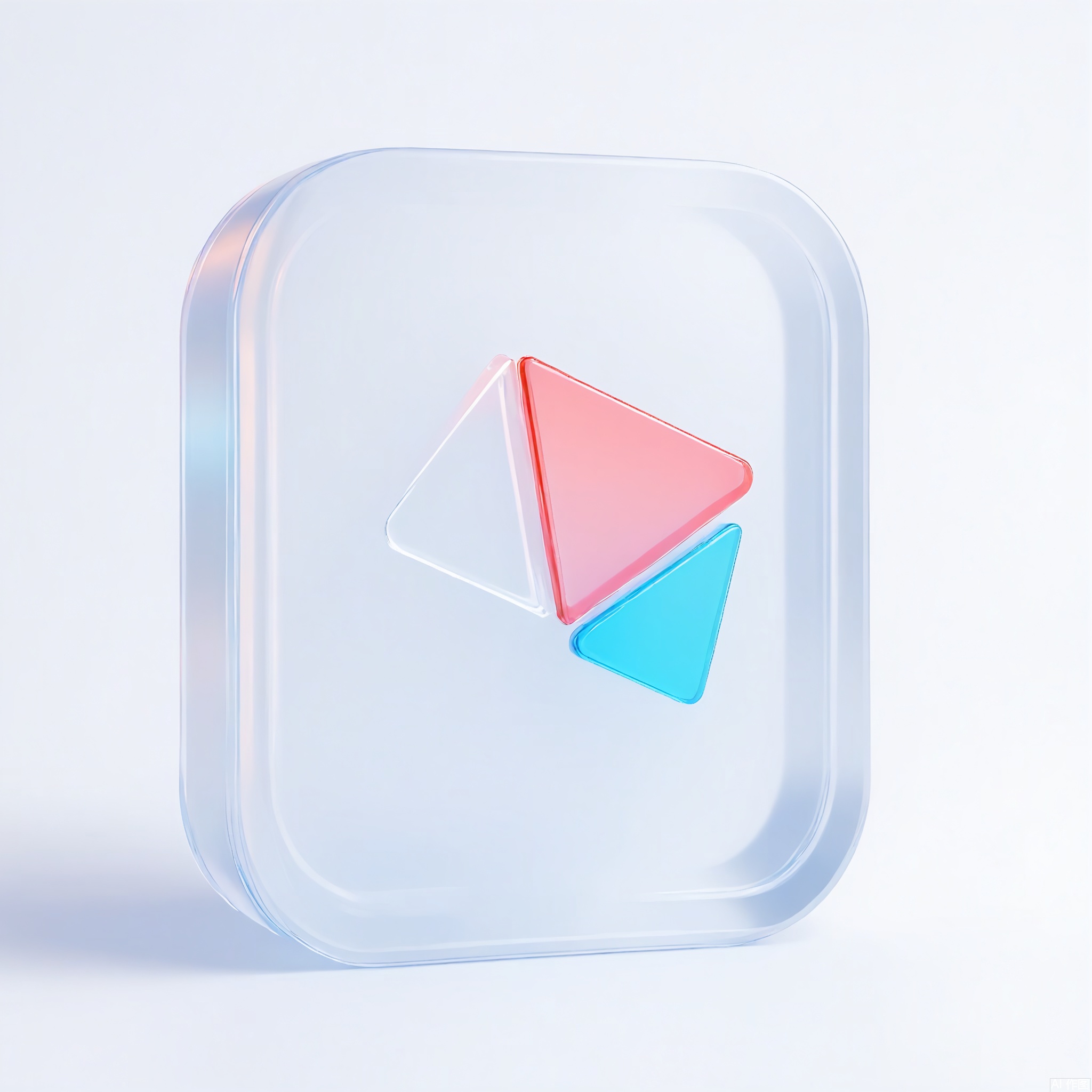 PVC, Frosted PVC geometric container with triangular prism shape and diamond-cut edges. Uniform white background with micro-dot texture overlay.
