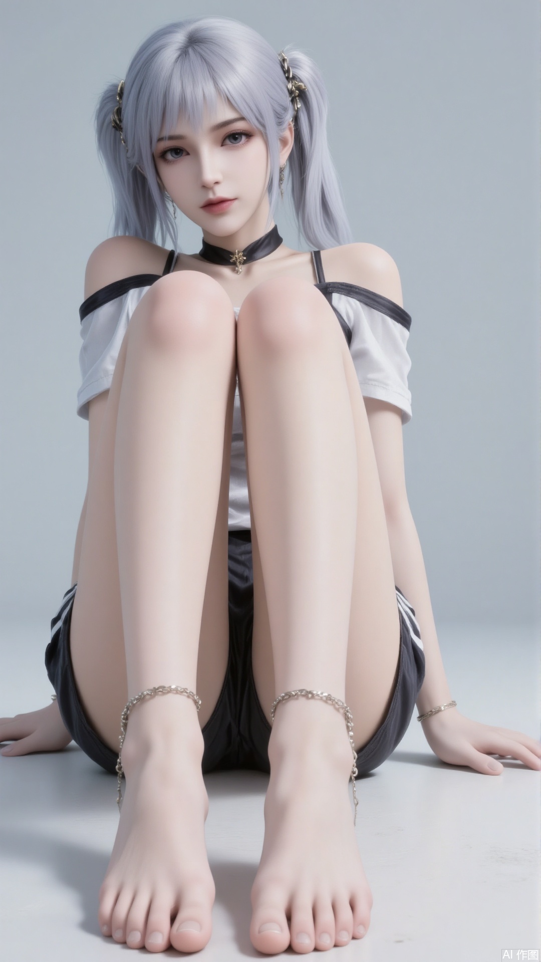 A beautiful woman sitting on the ground,  stretching her feet in front of the camera. Bend and lift your legs,  stretch yo...