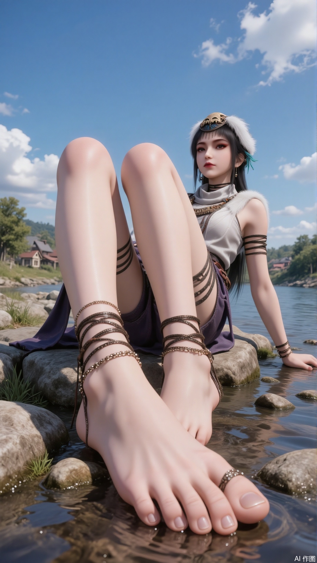 A beautiful woman wearing traditional clothing,  with long black hair,  hair accessories on Tensor.Art