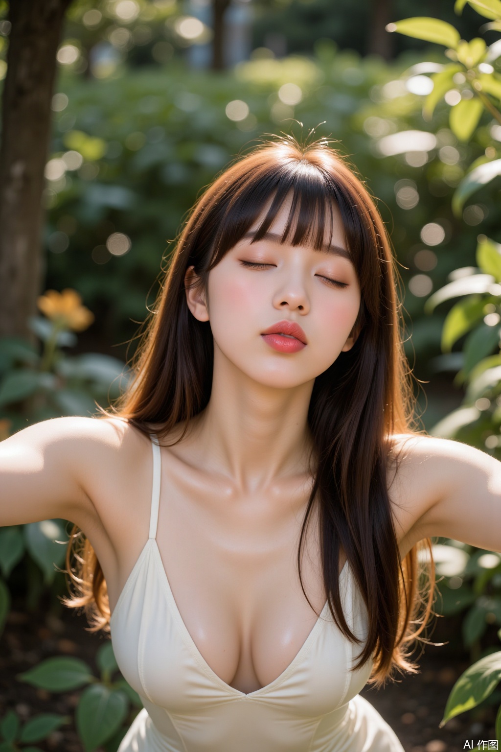 girl ,  She gazes off-camera with her eyes closed,  puckered lips on Tensor.Art
