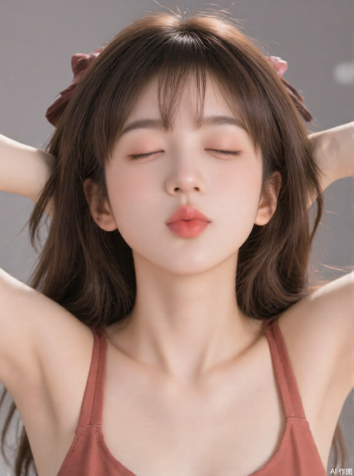 Hatsune asks for kissing, opens her arms, closes her eyes, pouts her lips, D850 + 105mm telephoto, alley, bright commercial pose, POV perspective, character close-up, F16 small aperture is clear, studio hard light and soft light mixed