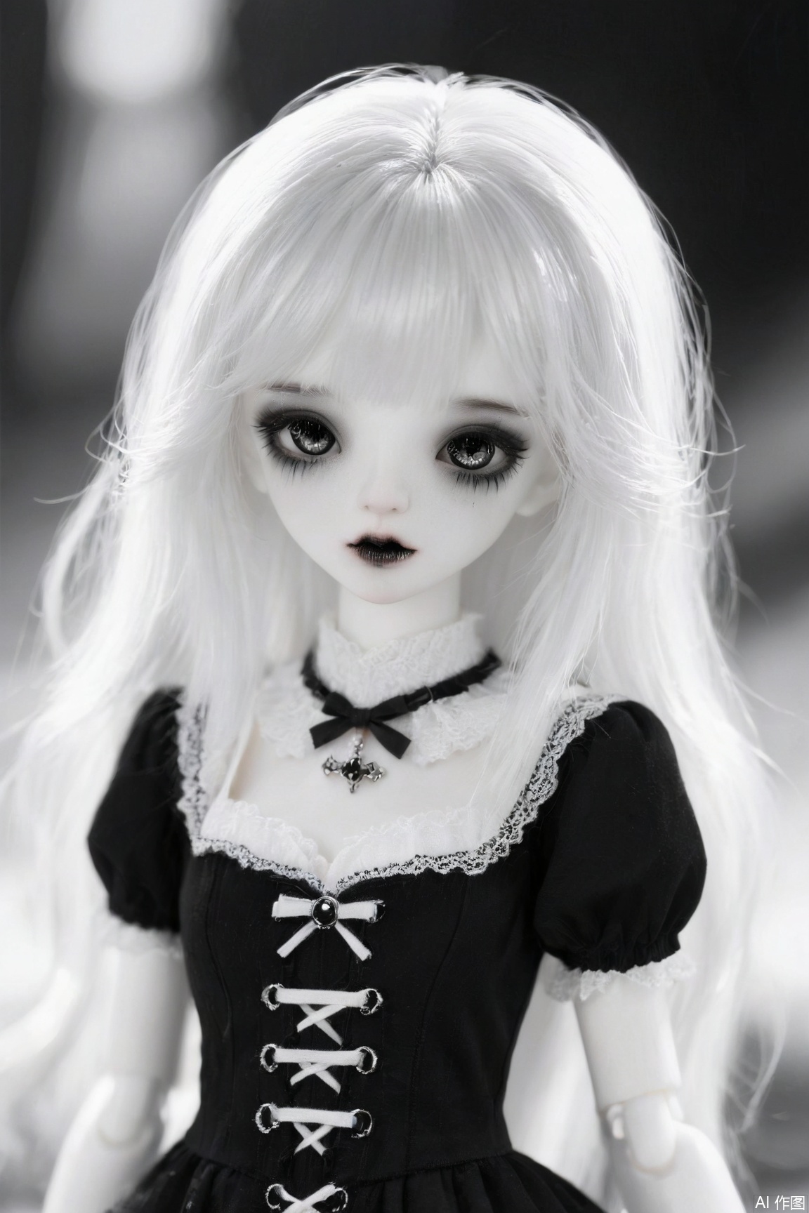 1girl, m4ng4, gothic, vampire, horror, monochrome, comic,bjd
