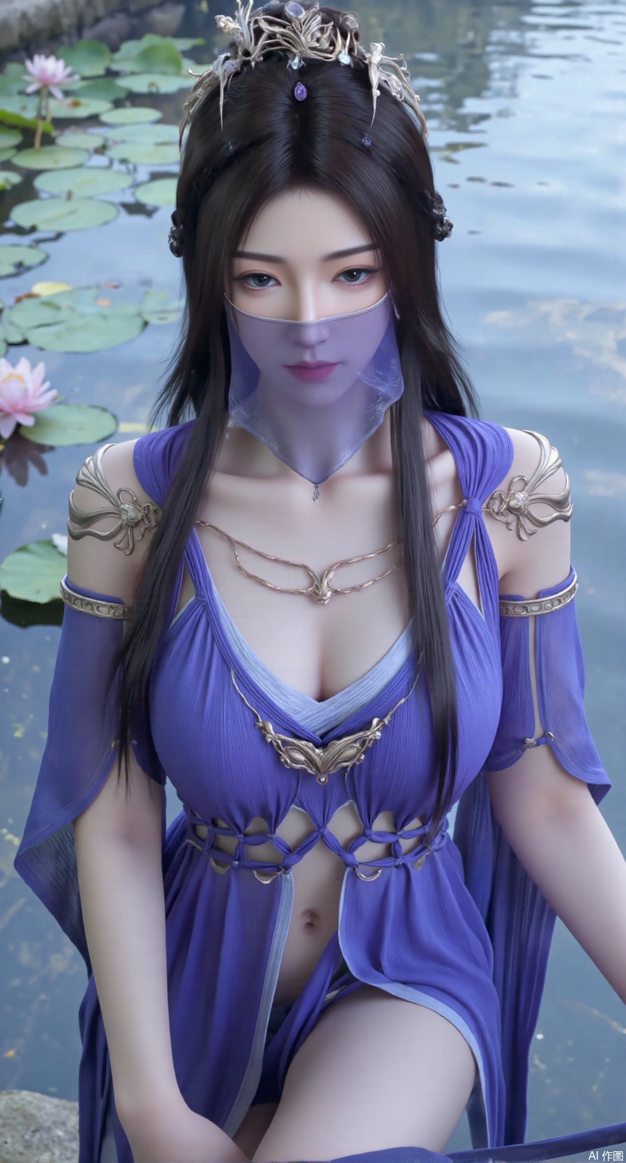 SFW,(masterpiece:1.2),best quality,absurdres,masterpiece,original,extremely detailed wallpaper,perfect lighting,1girl,solo,standing,looking at viewer,(cowboy_shot:1.23),black hair,long hair,long derss,high heels,blurry background,depth of field,motion blur,bare shouders,crystal_earrings,headpiece,hair_tie,chest_jewel,gem,necklace,jewelry,in summer,day,(outdoors,nature,sea:1.29),(Pond, water lilies,rose,beach:1.69),(huge breasts:2.99),(full breasts:2.99),,XyunyunXY,Xmeining,Xjiangziyue,Xweinina,Xyunxiao,Xxiaoqingxue,Xlenhuan,Xhuajin,Xgufenghuaqiang,XyouqianxueK,XzilingK,Xg36qipaoCOS,Xxiuhefu,Xqianmu