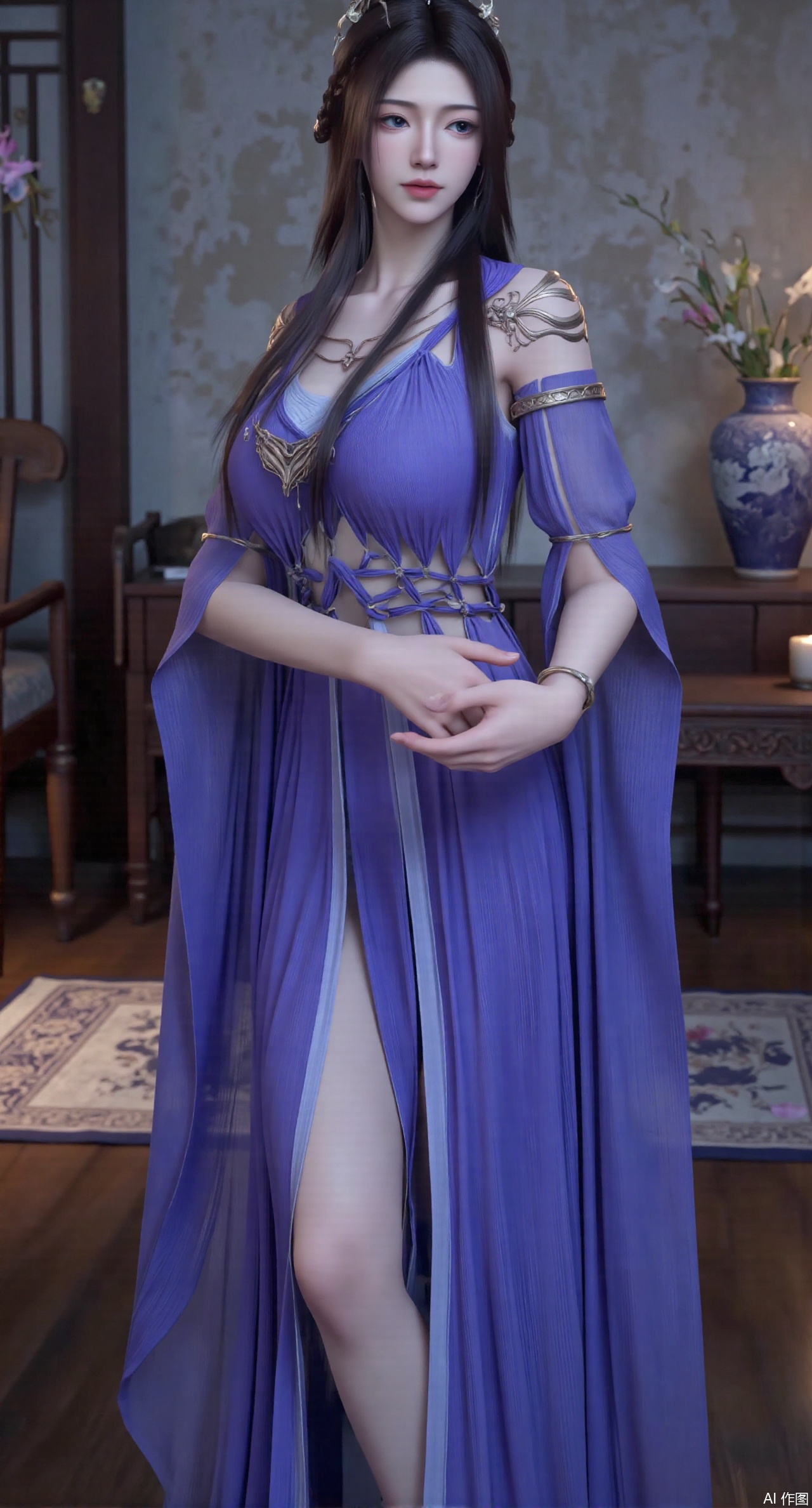 Best quality,realistic,photorealistic,masterpiece,extremely detailed CG unity 8k wallpaper,best illumination,best shadow,huge filesize,incredibly absurdres,absurdres,looking at viewer, transparent,smog,gauze,vase,petals,traditional chinese room,detailed background,wide shot background, 1gilr,Hairpins,hair ornament,slim,narrow waist,(huge and plump breasts:1.8),(Full chest),perfect eyes,beautiful perfect face,perfect female figure,detailed skin,delicate pattern,detailed complex and rich exquisite clothing detail,delicate intricate fabrics,charming,alluring,seductive,erotic,enchanting, hanfu,song style outfits,daxiushan,daxiushan style, daxiushan,hanfu, Realistic,XyunyunXY,Xmeining,Xjiangziyue,Xweinina,Xyunxiao,Xxiaoqingxue,Xlenhuan,Xhuajin,Xgufenghuaqiang,XyouqianxueK,XzilingK,Xg36qipaoCOS,Xxiuhefu,Xqianmu,Xchuchu