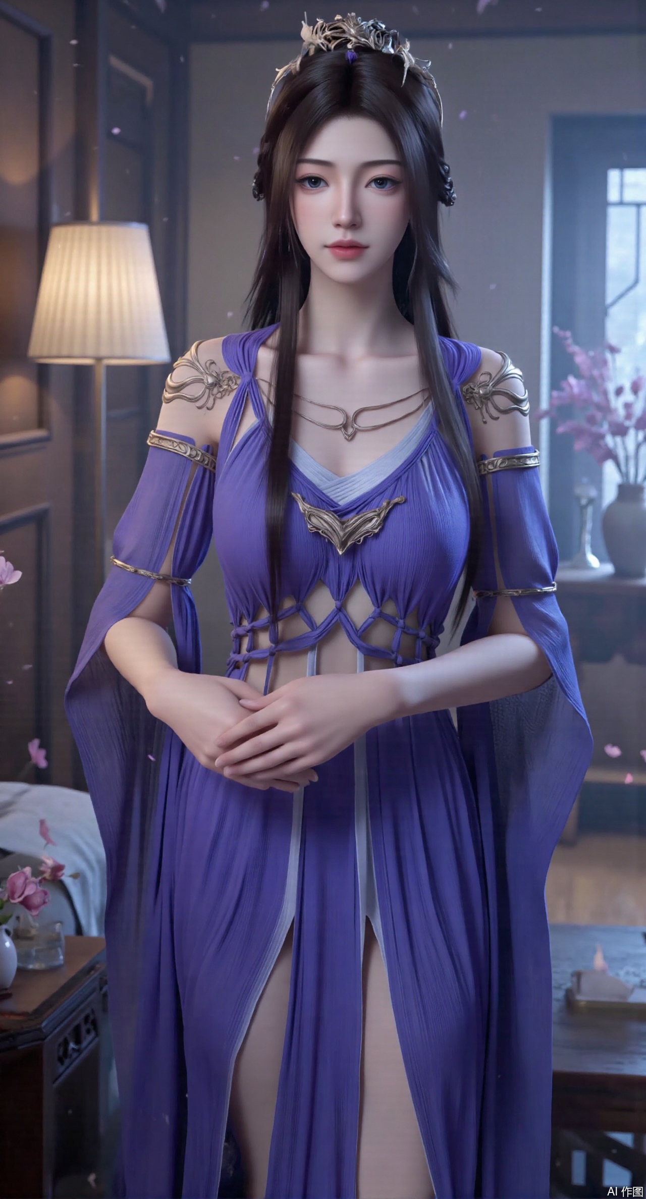 Best quality,realistic,photorealistic,masterpiece,extremely detailed CG unity 8k wallpaper,best illumination,best shadow,huge filesize,incredibly absurdres,absurdres,looking at viewer, transparent,smog,gauze,vase,petals,traditional chinese room,detailed background,wide shot background, 1gilr,Hairpins,hair ornament,slim,narrow waist,(huge and plump breasts:1.8),(Full chest),perfect eyes,beautiful perfect face,perfect female figure,detailed skin,delicate pattern,detailed complex and rich exquisite clothing detail,delicate intricate fabrics,charming,alluring,seductive,erotic,enchanting, hanfu,song style outfits,daxiushan,daxiushan style, daxiushan,hanfu, Realistic,XyunyunXY,Xmeining,Xjiangziyue,Xweinina,Xyunxiao,Xxiaoqingxue,Xlenhuan,Xhuajin,Xgufenghuaqiang,XyouqianxueK,XzilingK,Xg36qipaoCOS,Xxiuhefu,Xqianmu,Xchuchu